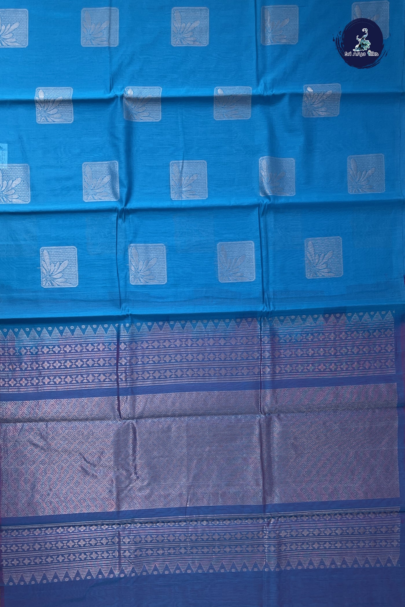 Copper Sulphate Blue Kora Sico Silk Cotton With Zari Buttas Pattern