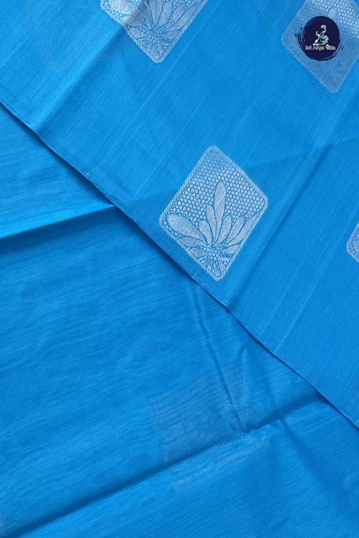 Copper Sulphate Blue Kora Sico Silk Cotton With Zari Buttas Pattern