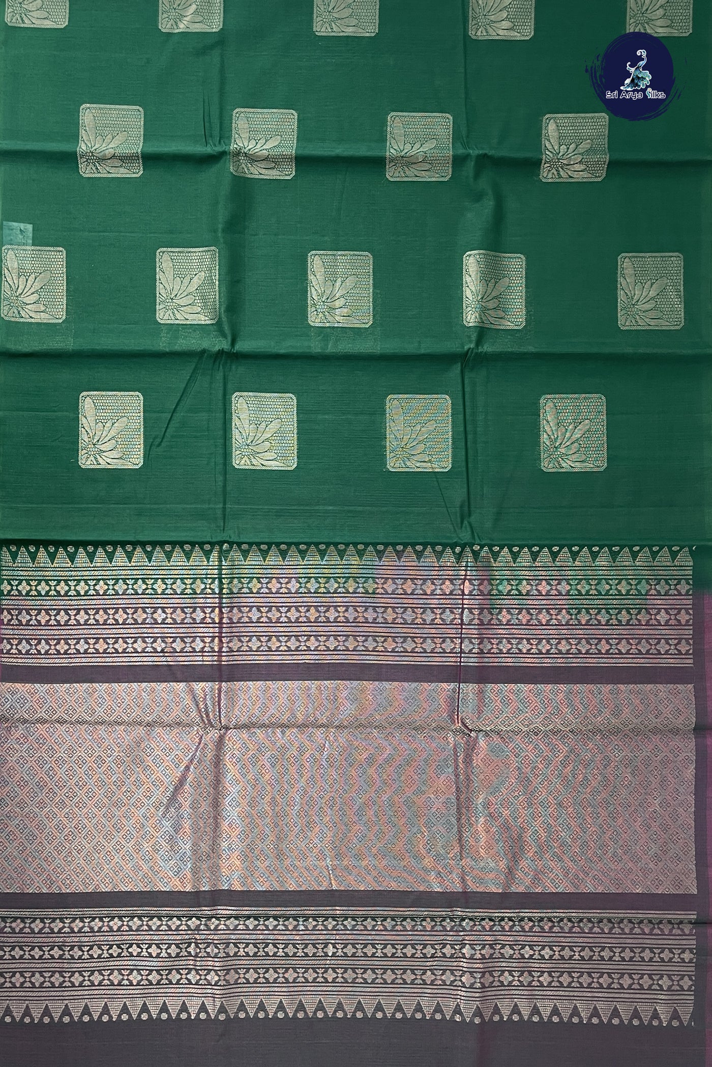 Dark Green Kora Sico Silk Cotton With Zari Buttas Pattern