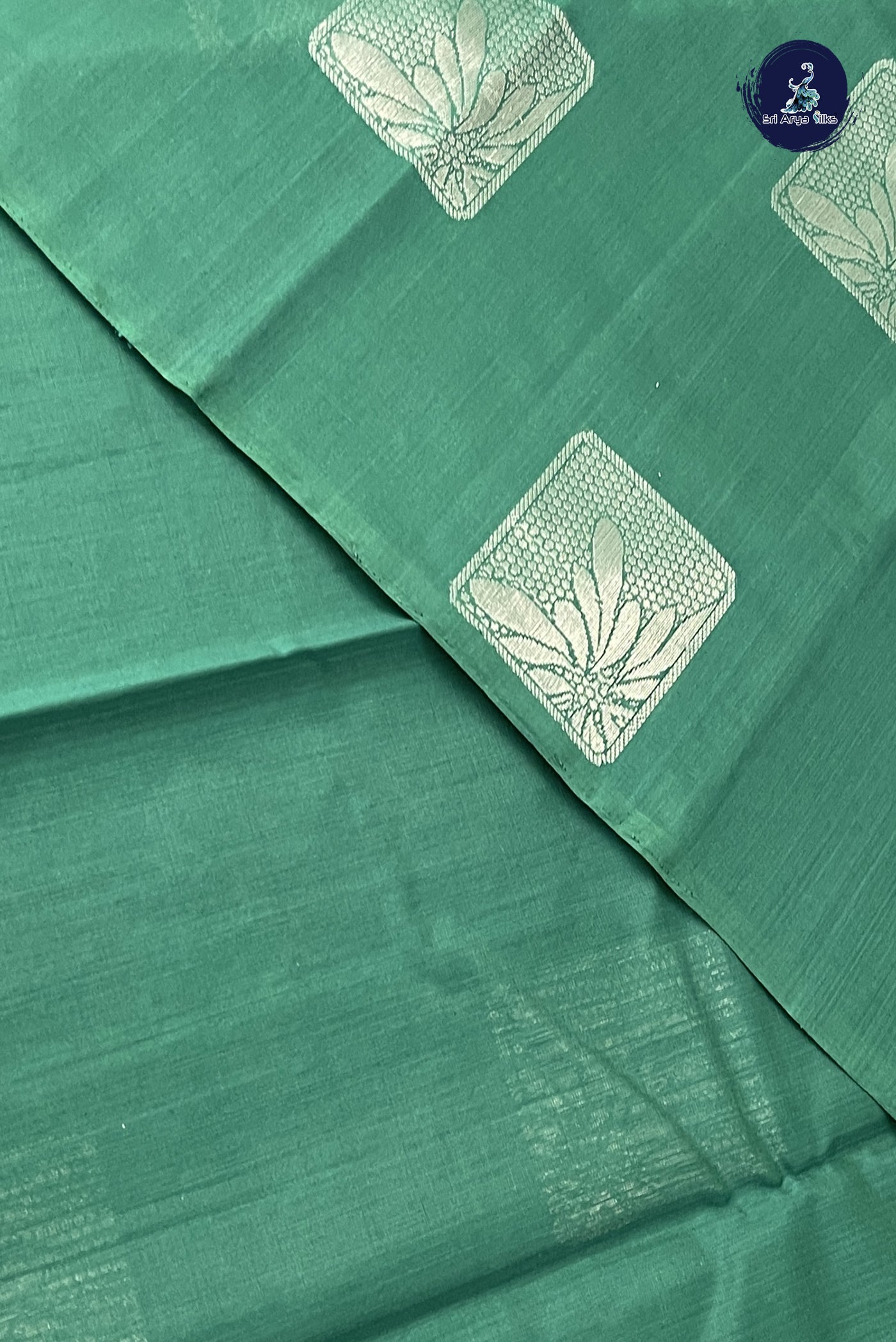 Dark Green Kora Sico Silk Cotton With Zari Buttas Pattern