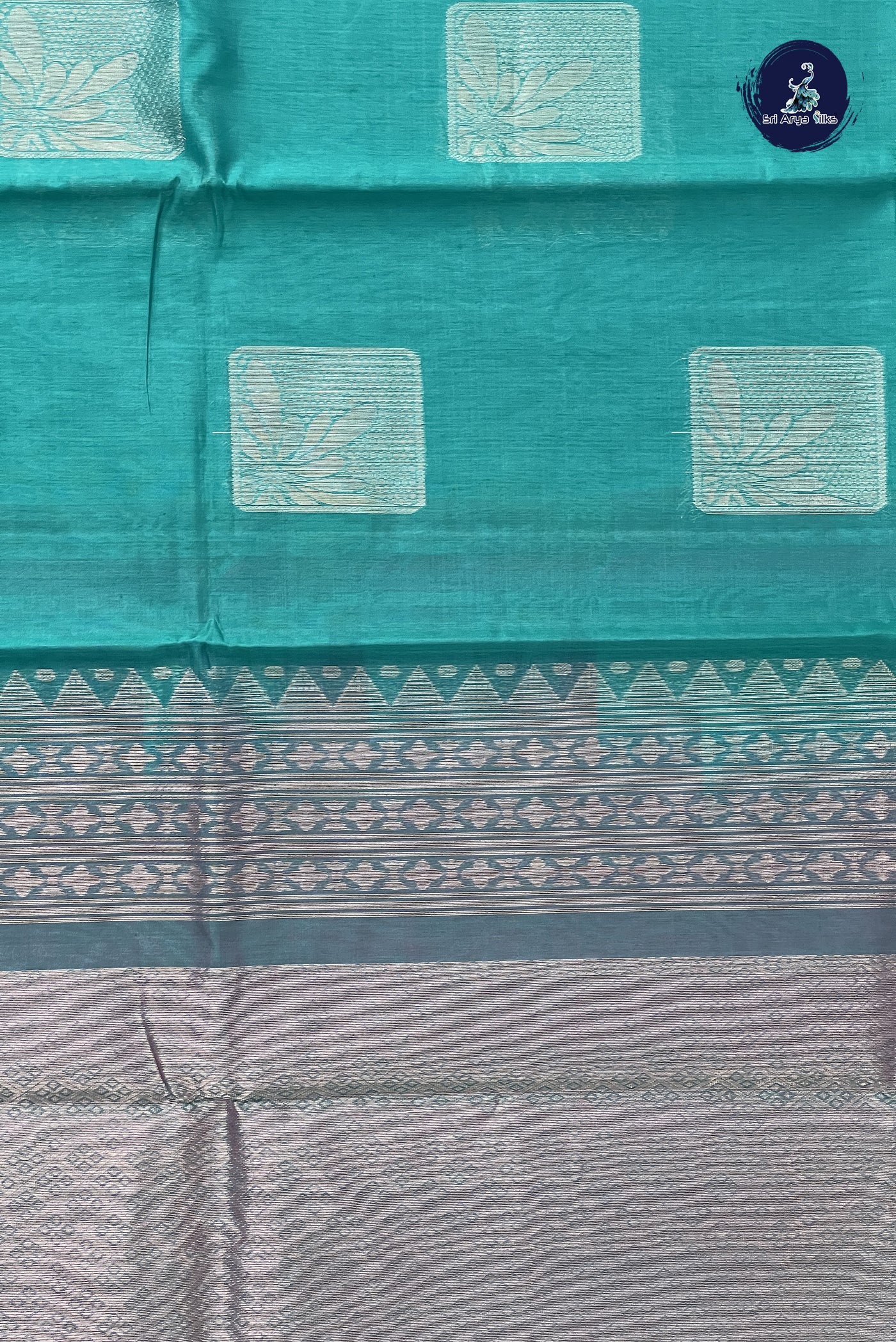 Teal Kora Sico Silk Cotton With Zari Buttas Pattern