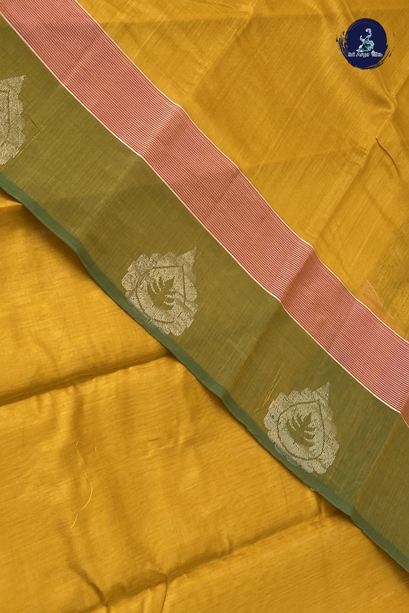 Mustard Yellow Kora Sico Silk Cotton With Plain Pattern