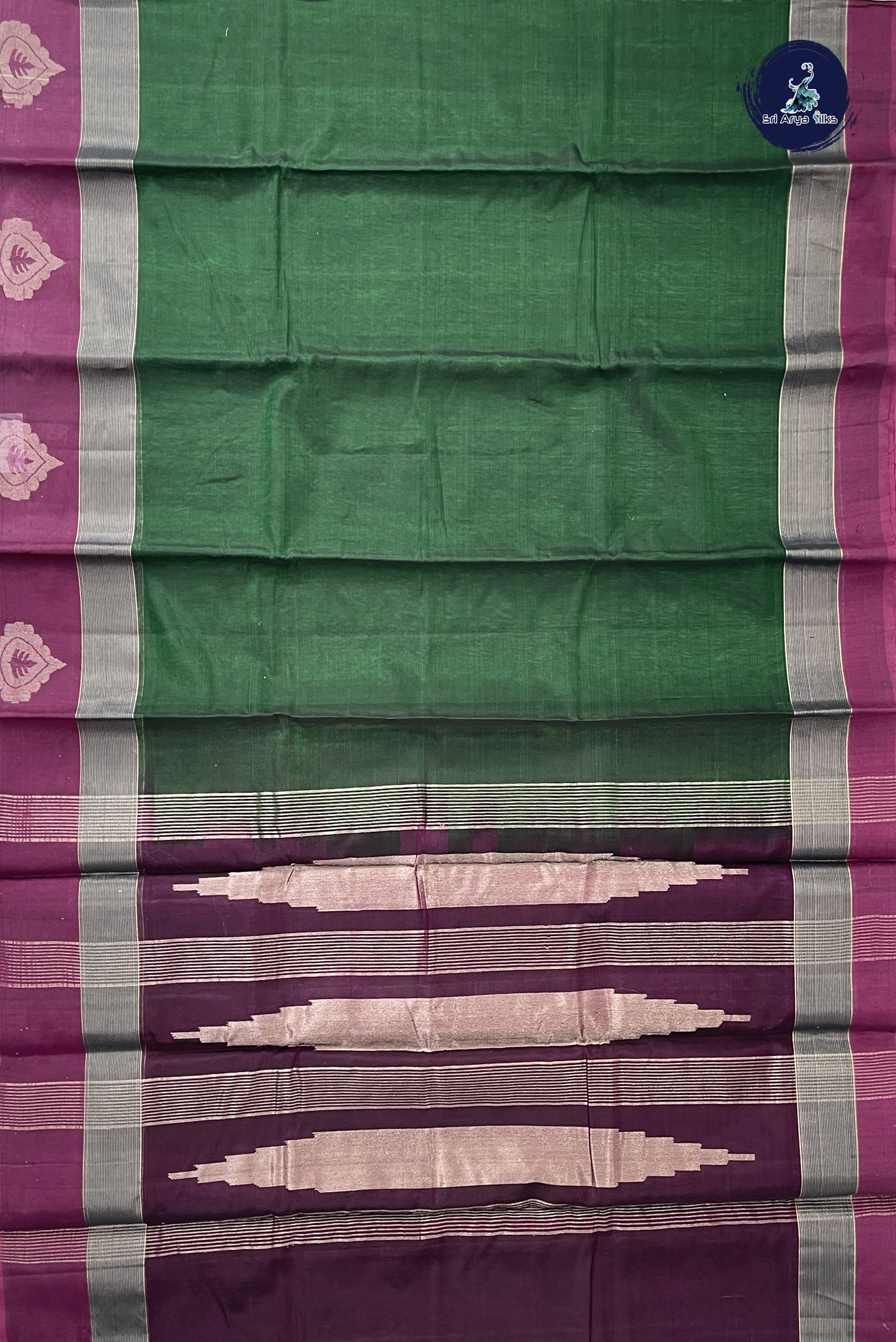 Bottle Green Kora Sico Silk Cotton With Plain Pattern