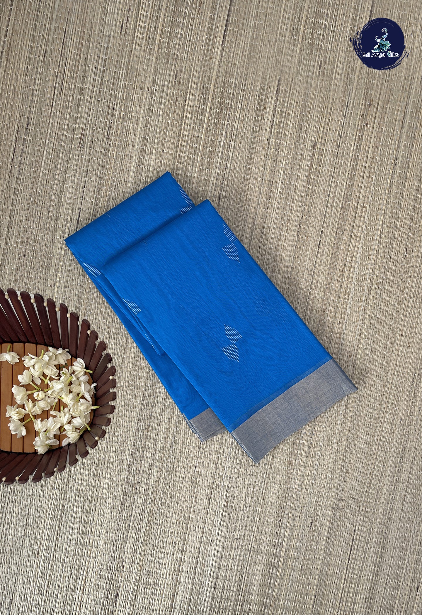 Copper Sulphate Blue Kora Sico Silk Cotton With Zari Buttas Pattern