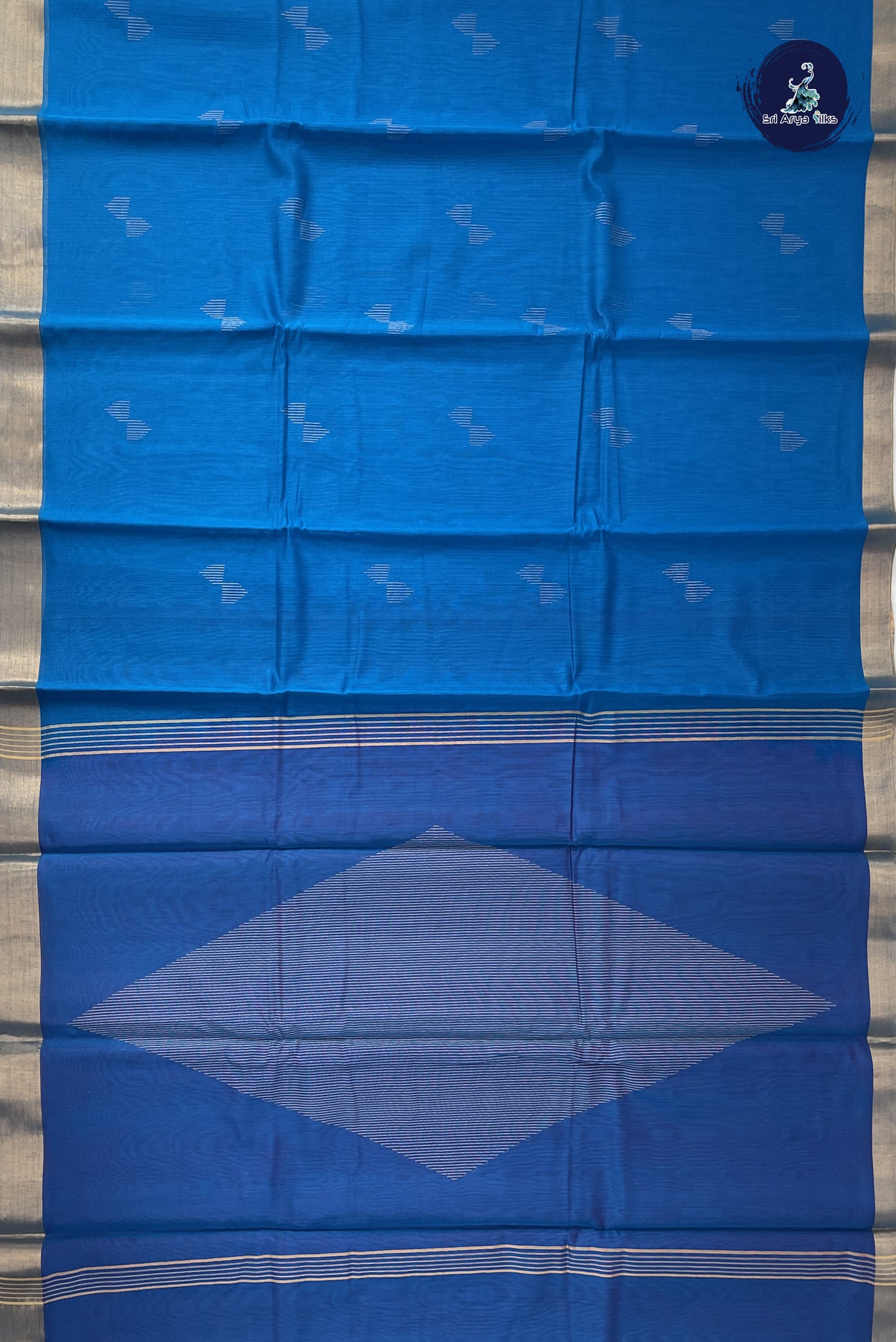 Copper Sulphate Blue Kora Sico Silk Cotton With Zari Buttas Pattern