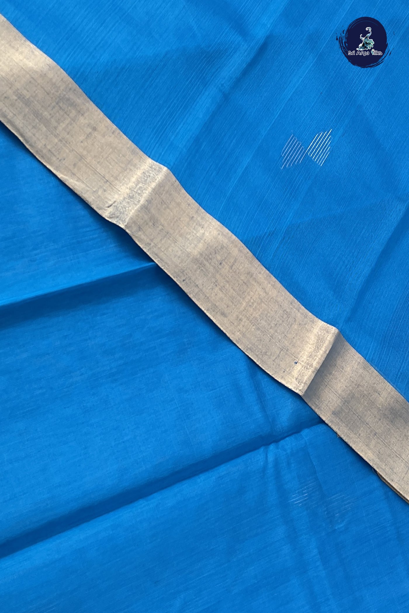 Copper Sulphate Blue Kora Sico Silk Cotton With Zari Buttas Pattern