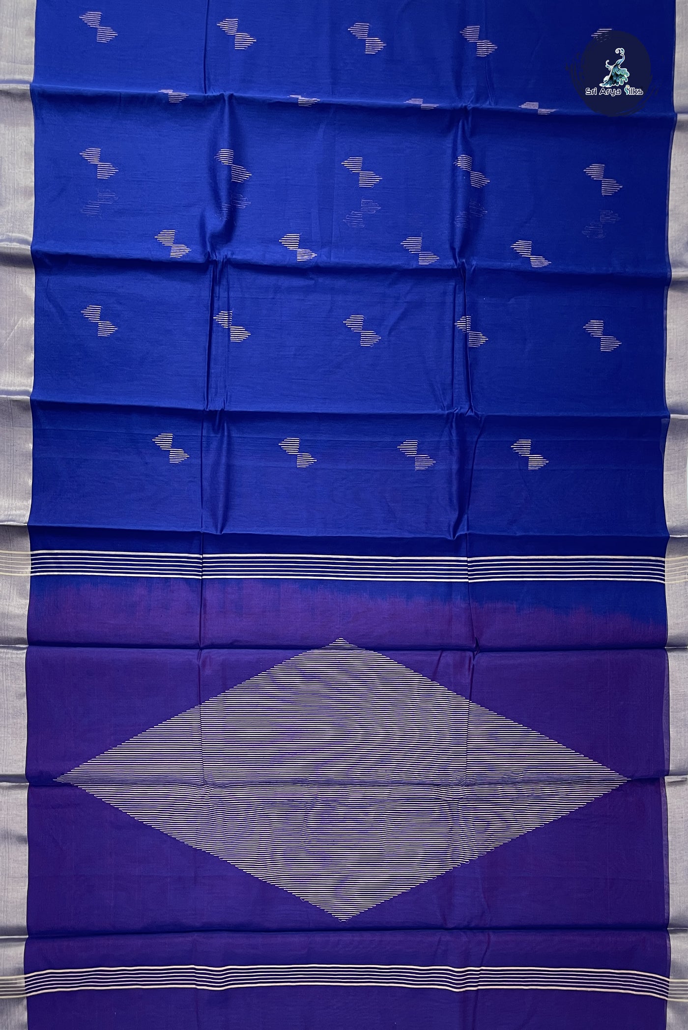 Royal Blue Kora Sico Silk Cotton With Zari Buttas Pattern