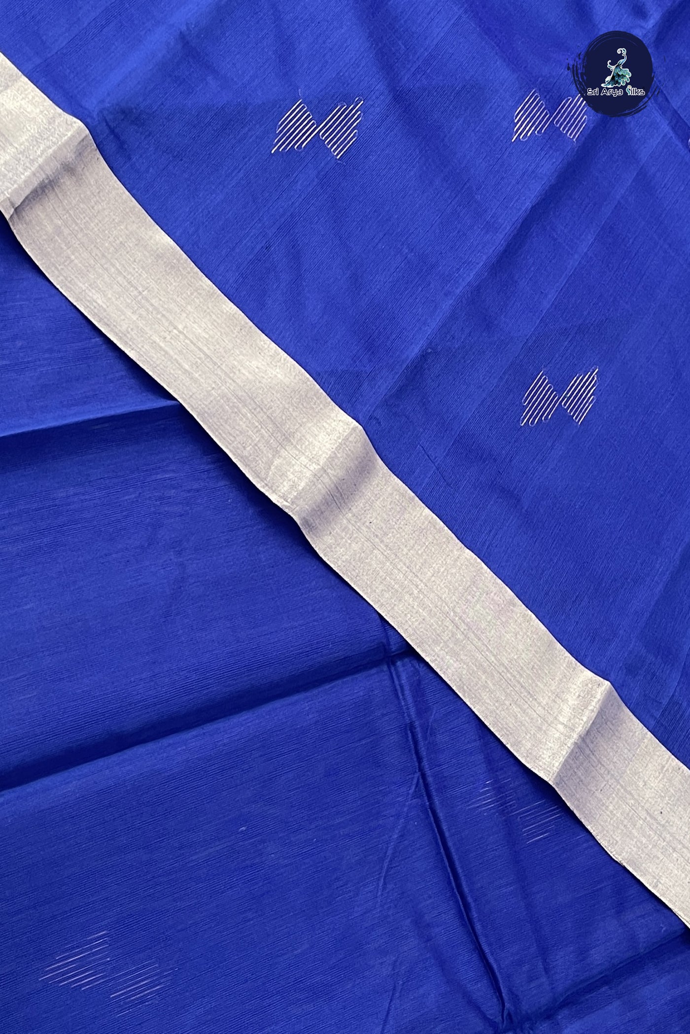 Royal Blue Kora Sico Silk Cotton With Zari Buttas Pattern