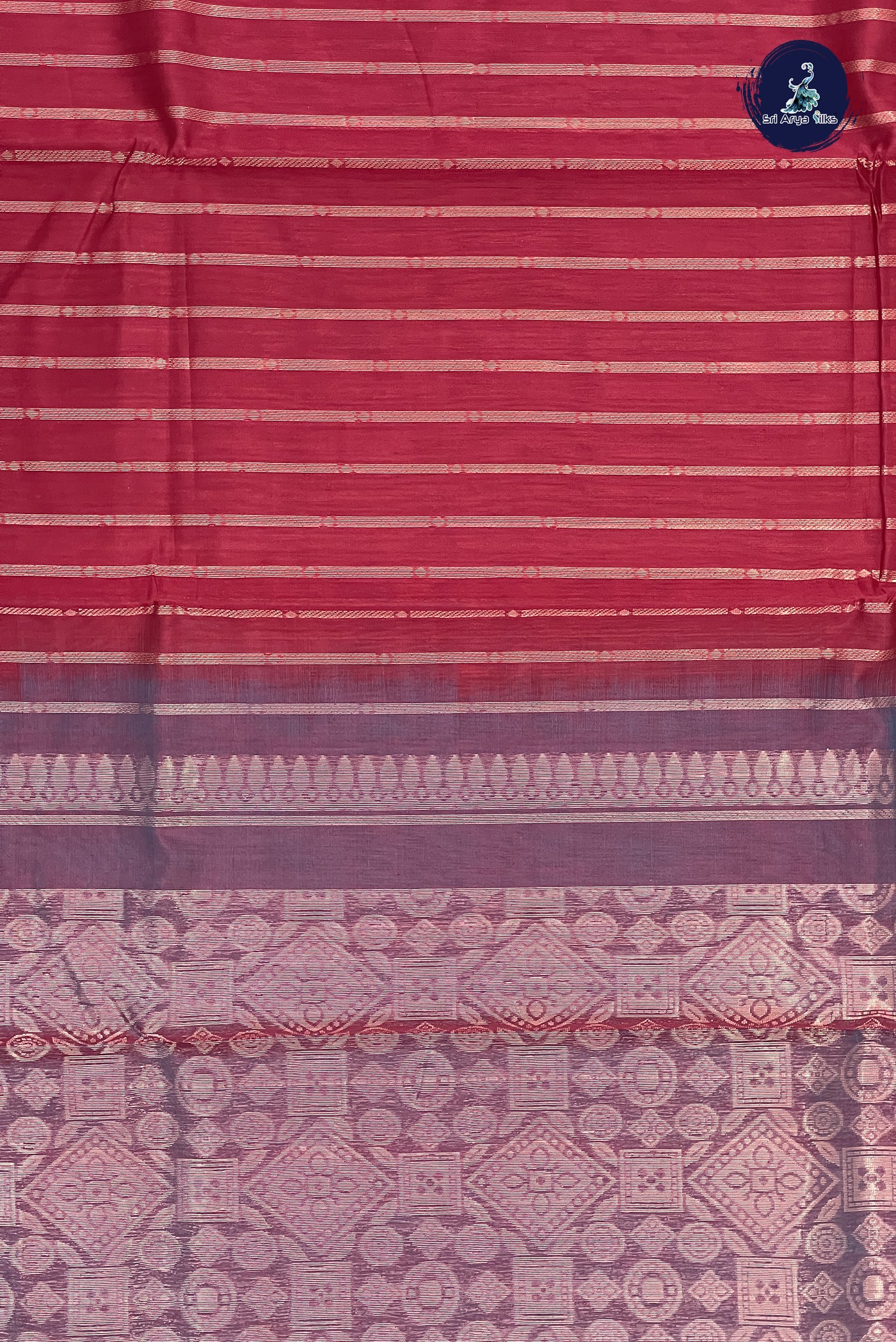 Maroon Kora Sico Silk Cotton With Stripes Pattern