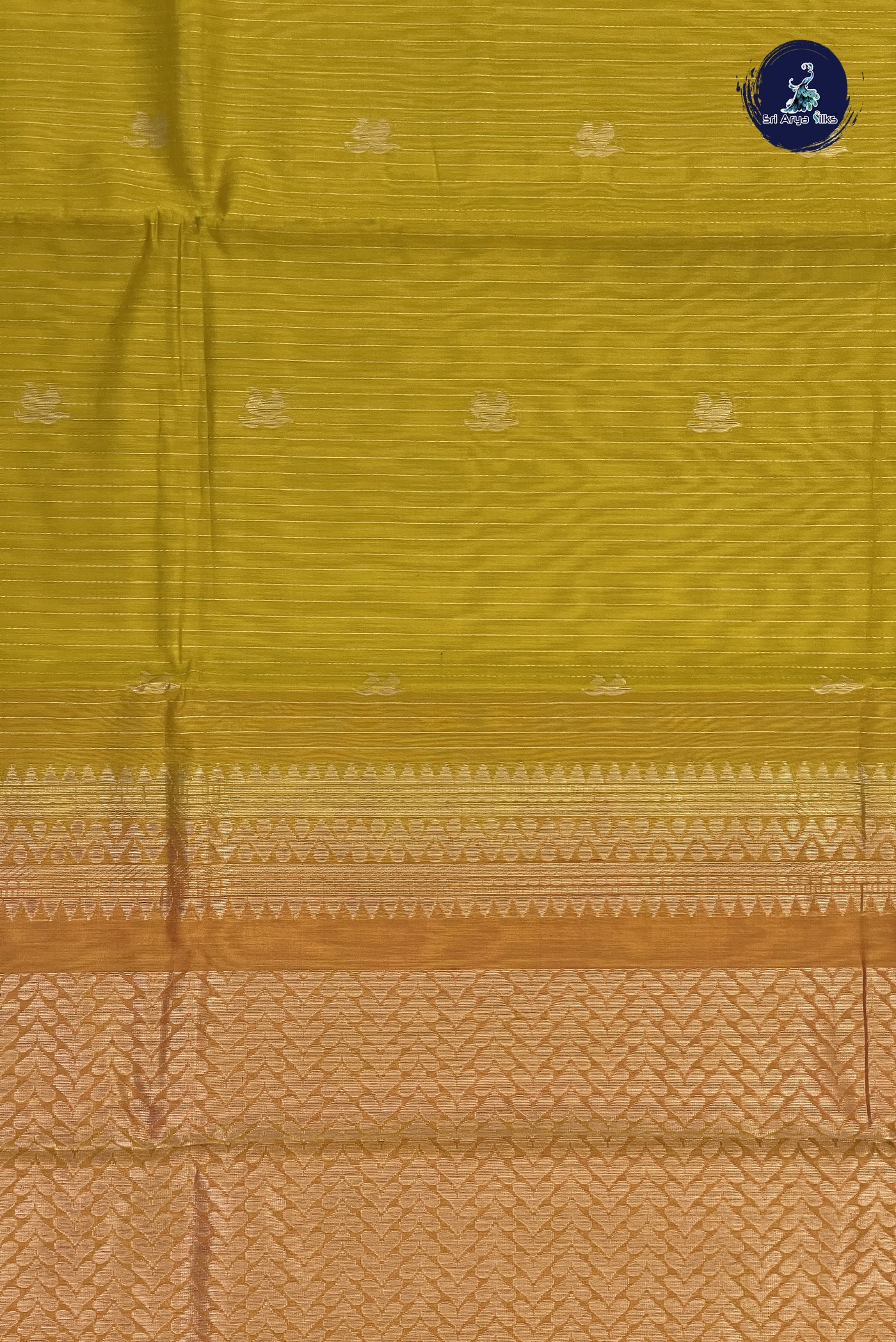 Yellow Kora Sico Silk Cotton With Stripes Pattern