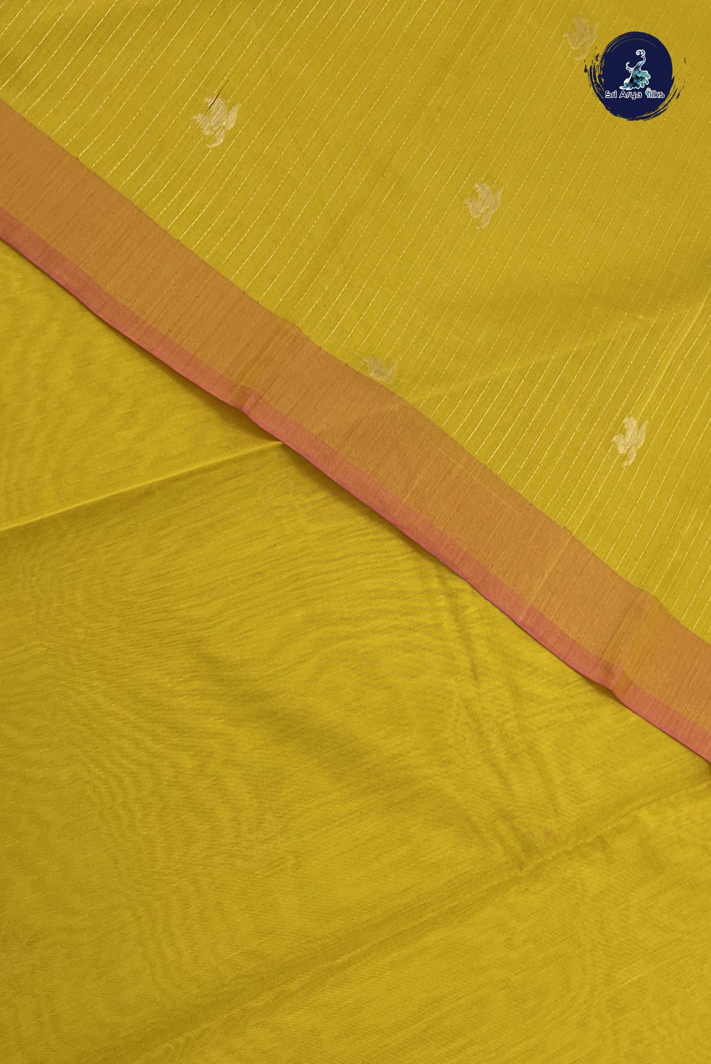 Yellow Kora Sico Silk Cotton With Stripes Pattern