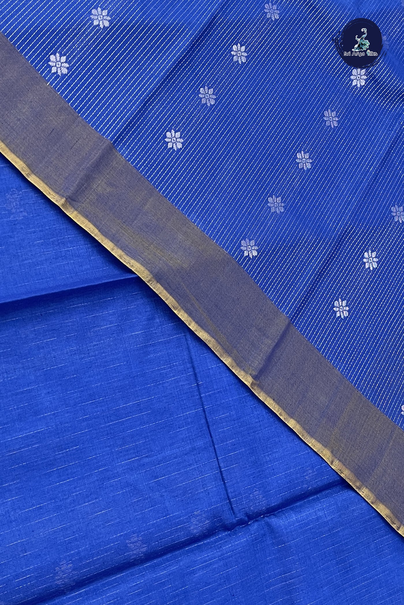 MS Blue Kora Sico Silk Cotton With Stripes Pattern