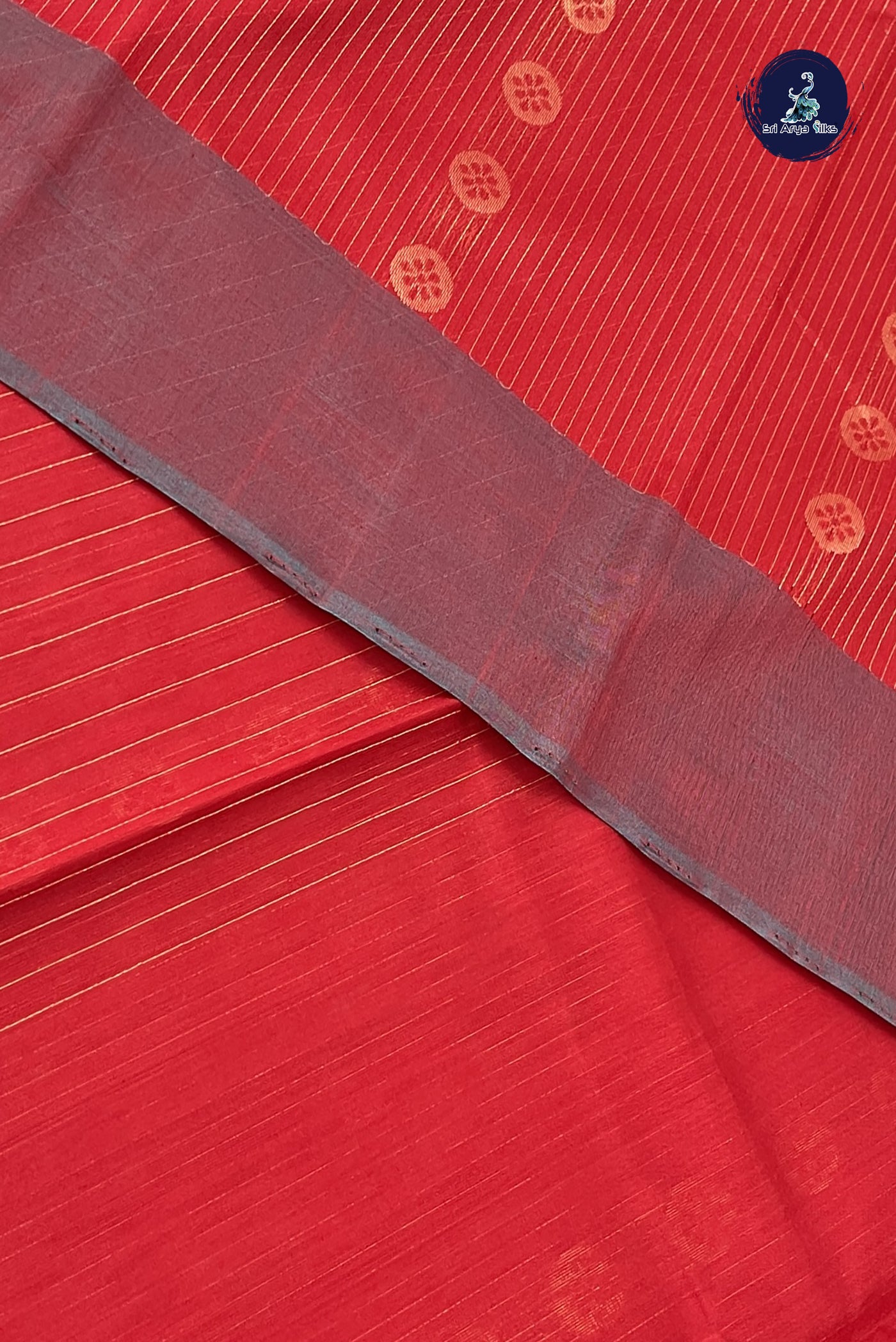 Red Kora Sico Silk Cotton With Stripes Pattern