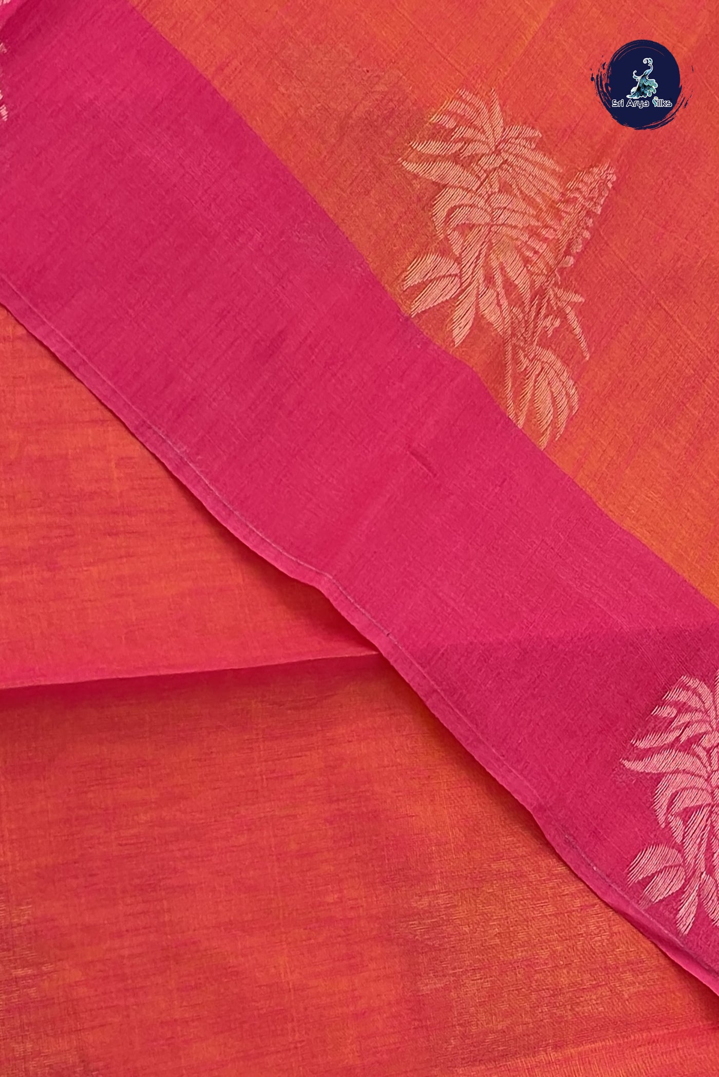 Orangish Pink Kora Sico Silk Cotton With Zari Buttas Pattern