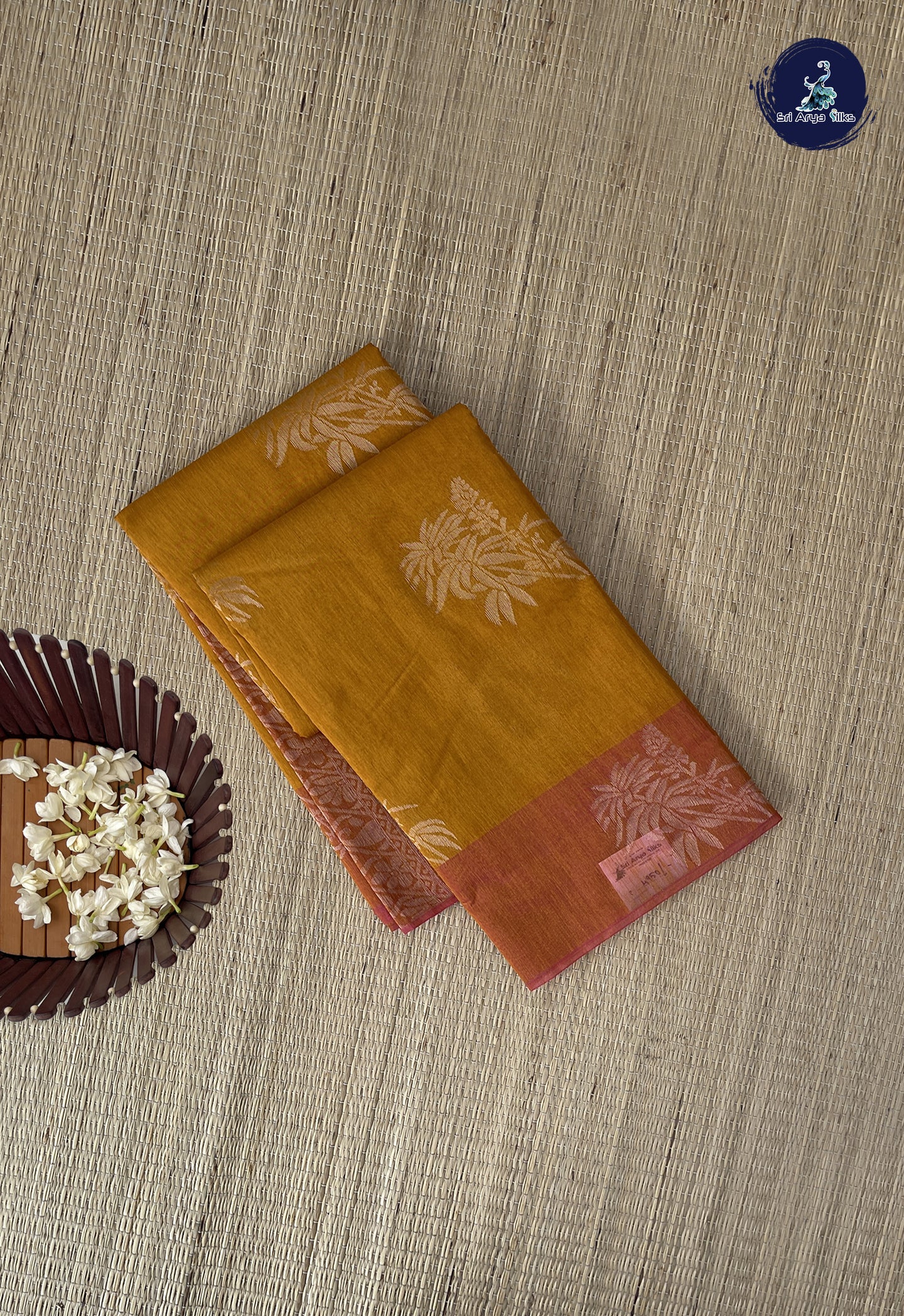Yellow Kora Sico Silk Cotton With Zari Buttas Pattern