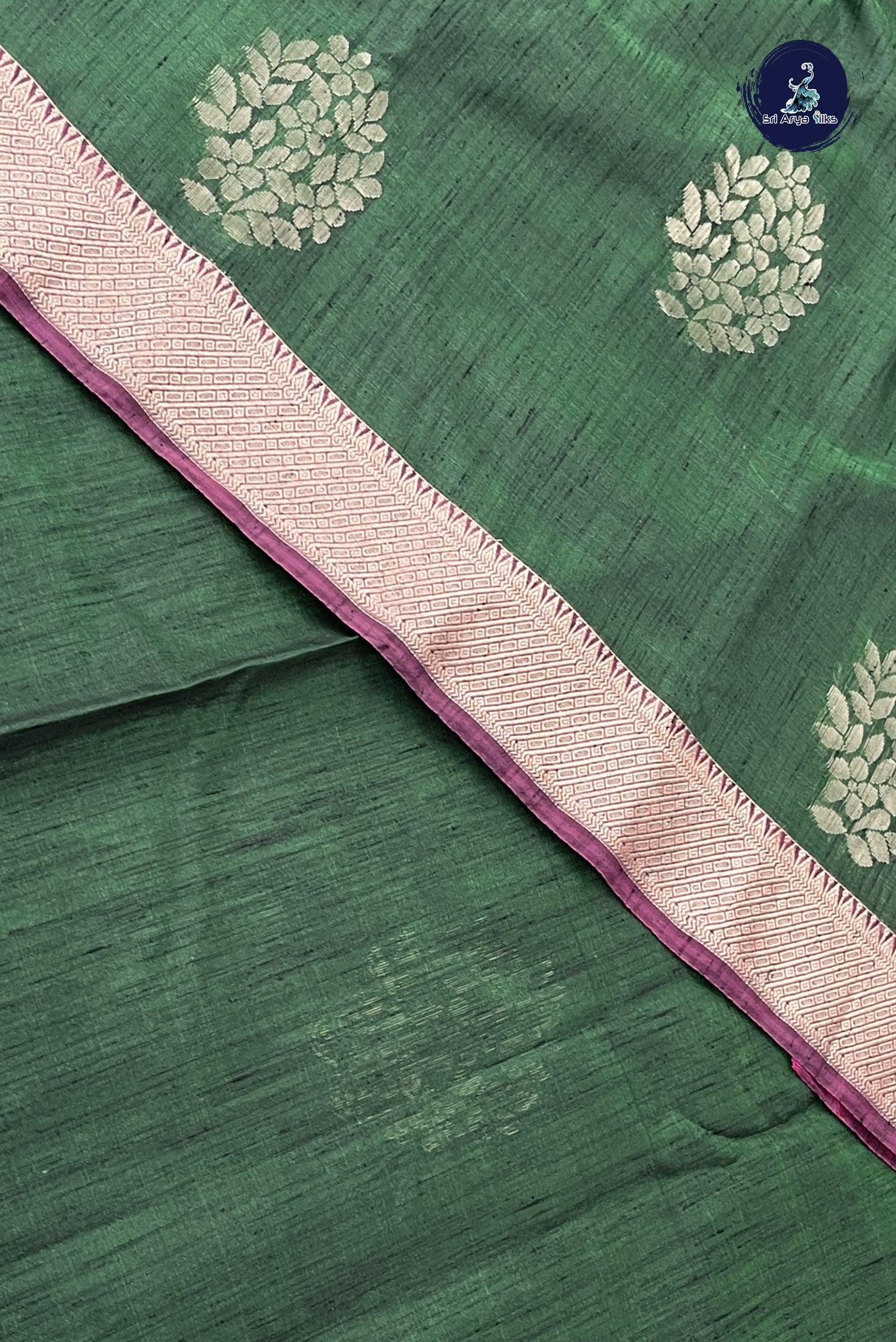 Dark Green Kora Sico Silk Cotton With Zari Buttas Pattern