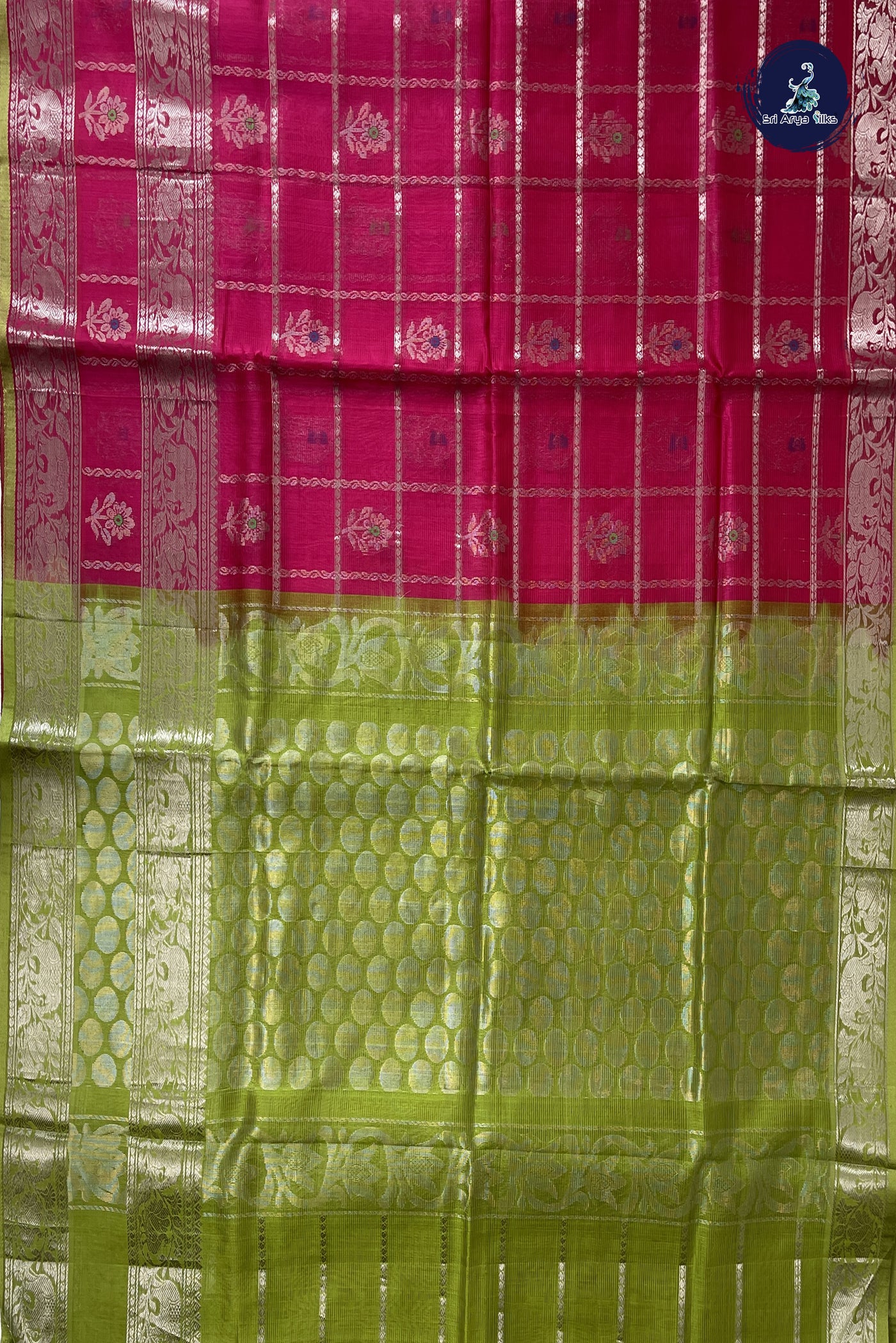 Pink Mangalgiri Silk Cotton With Zari Checked Pattern