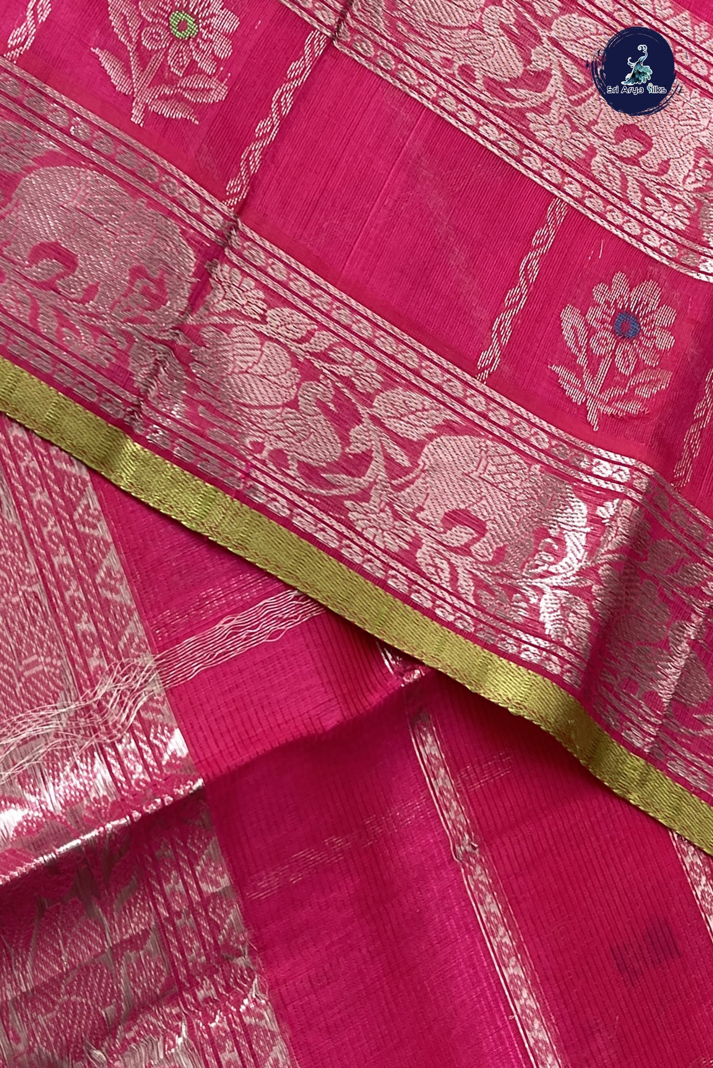 Pink Mangalgiri Silk Cotton With Zari Checked Pattern