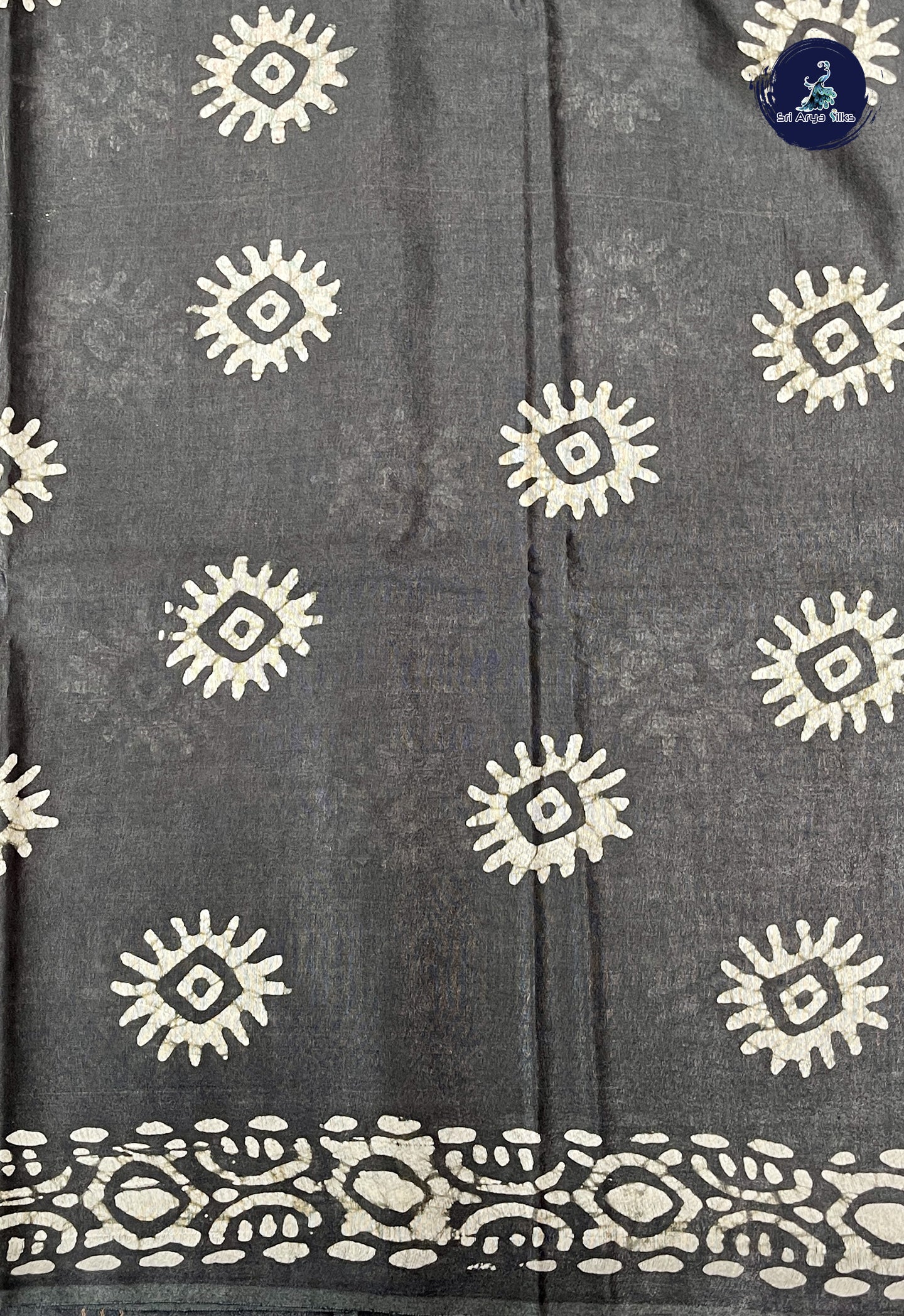 Black Linen Saree With Copper Zari Buttas Pattern