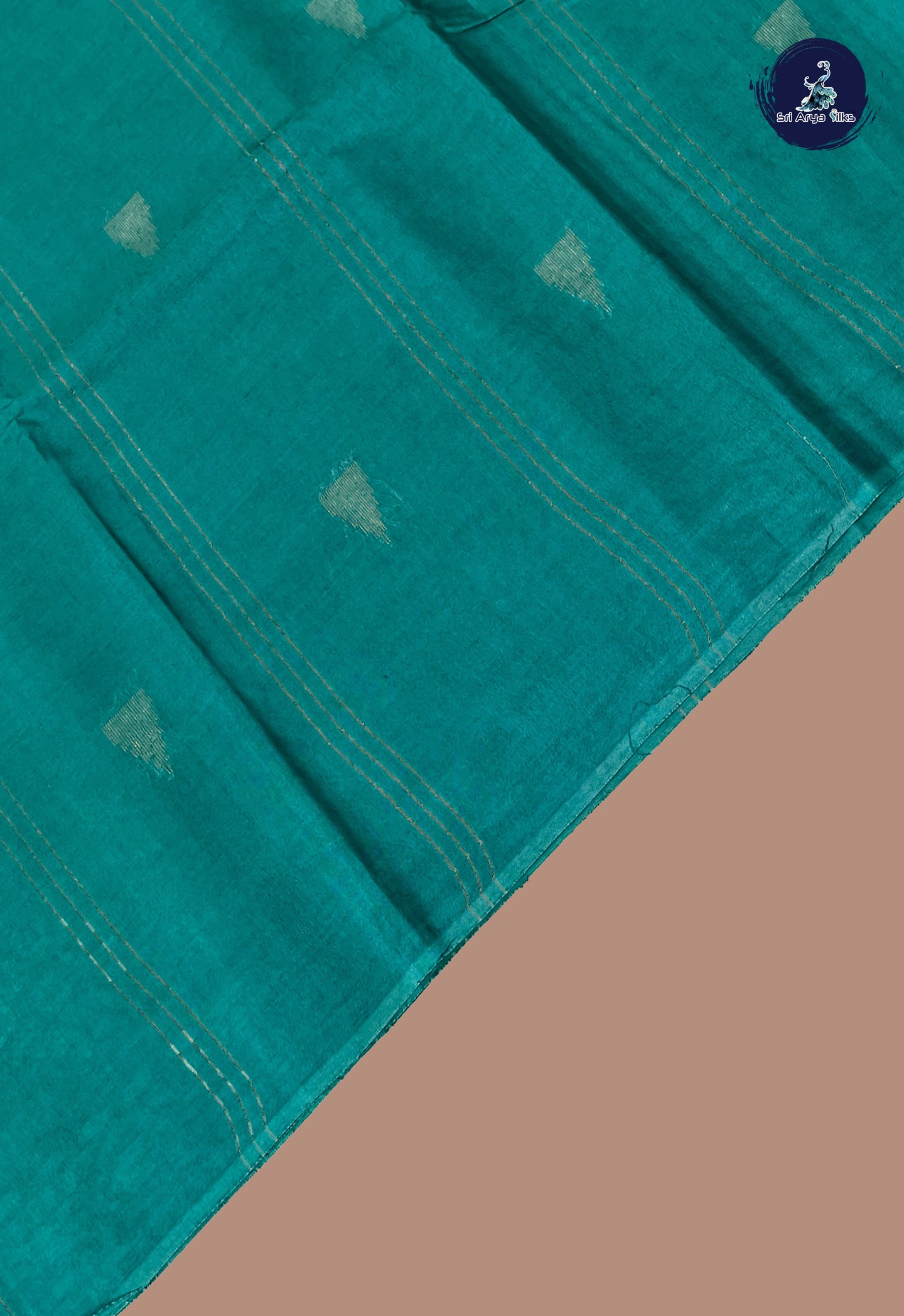 Green Linen Saree With Copper Zari Buttas Pattern