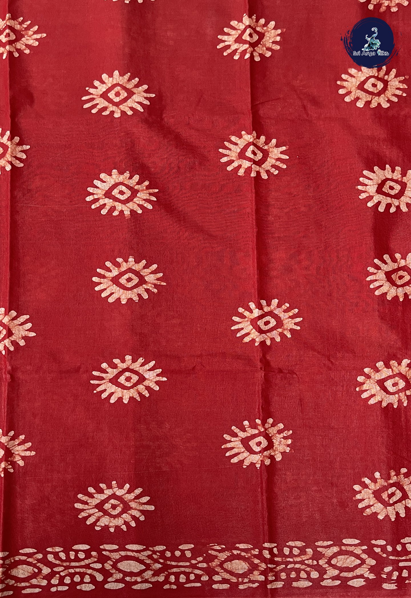 Red Linen Saree With Copper Zari Buttas Pattern