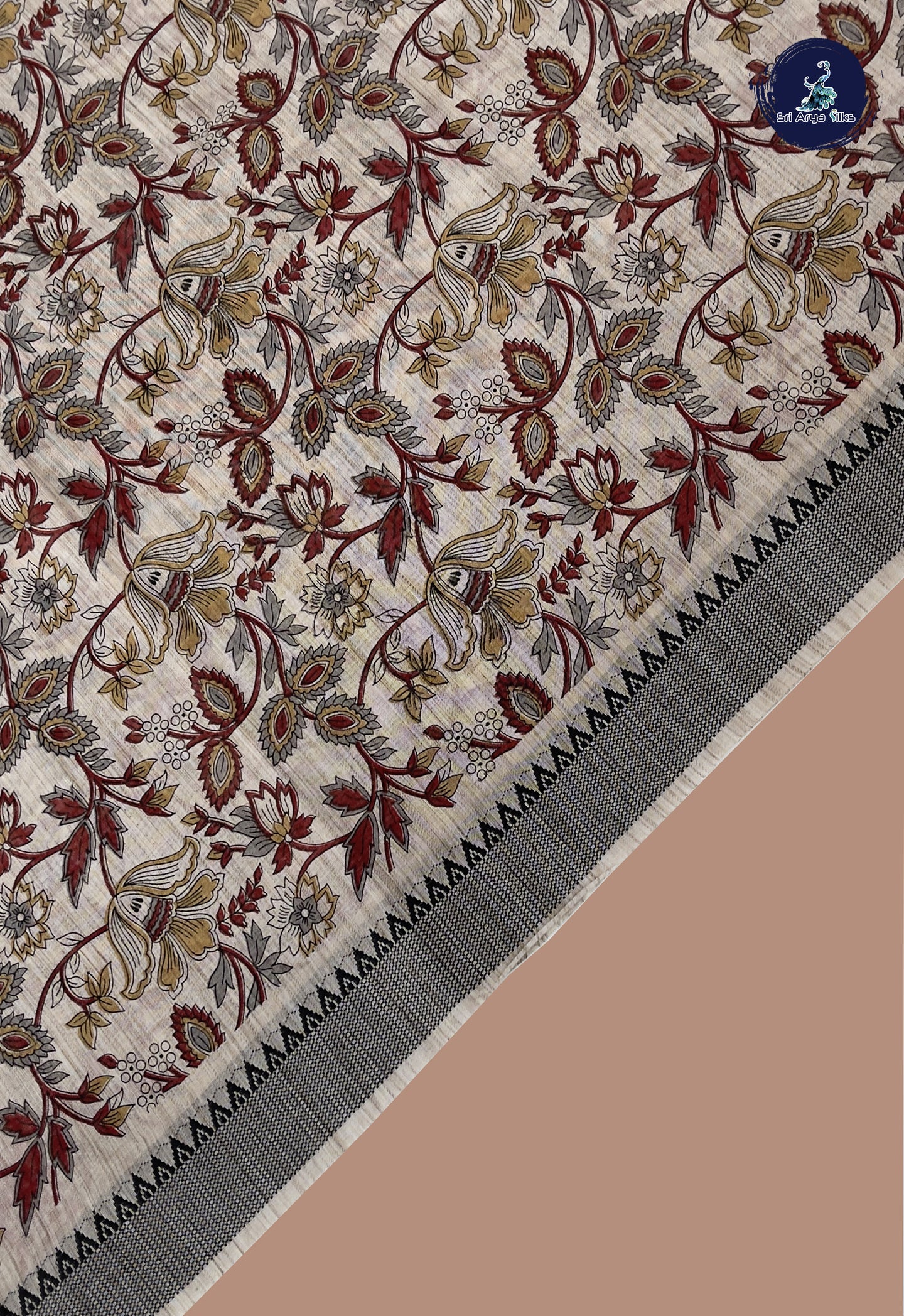 Ivory Jute Saree With Printed Pattern
