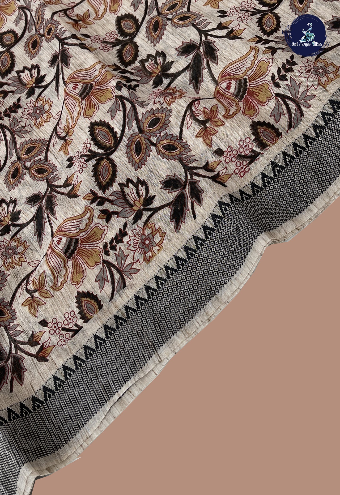 Ivory Jute Saree With Printed Pattern