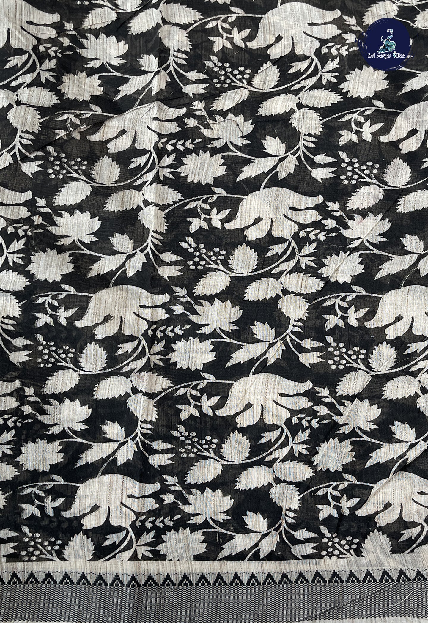 Ivory Jute Saree With Printed Pattern