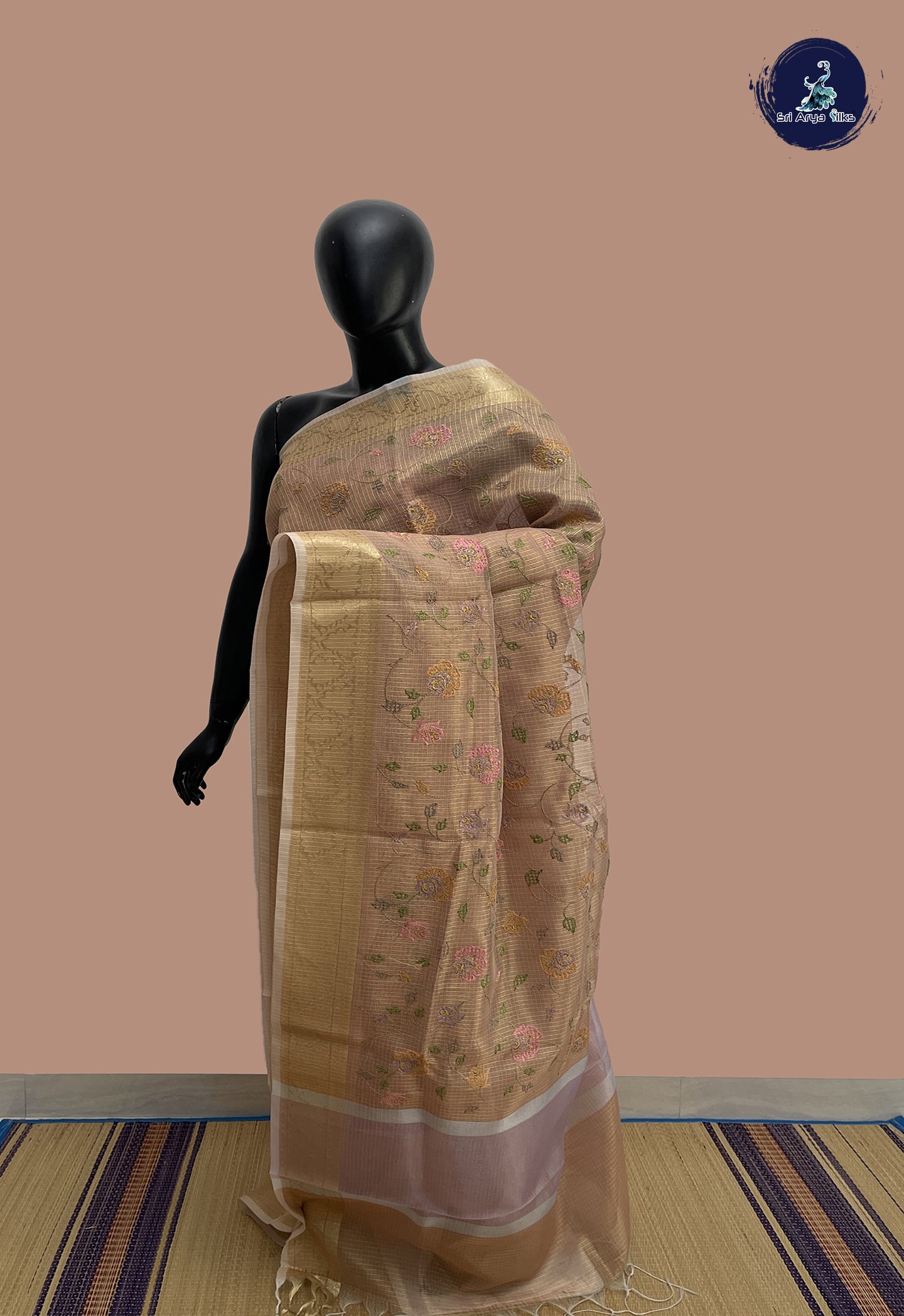 Dual Tone Pink Tissue Banarasi Saree With Embroidery Pattern