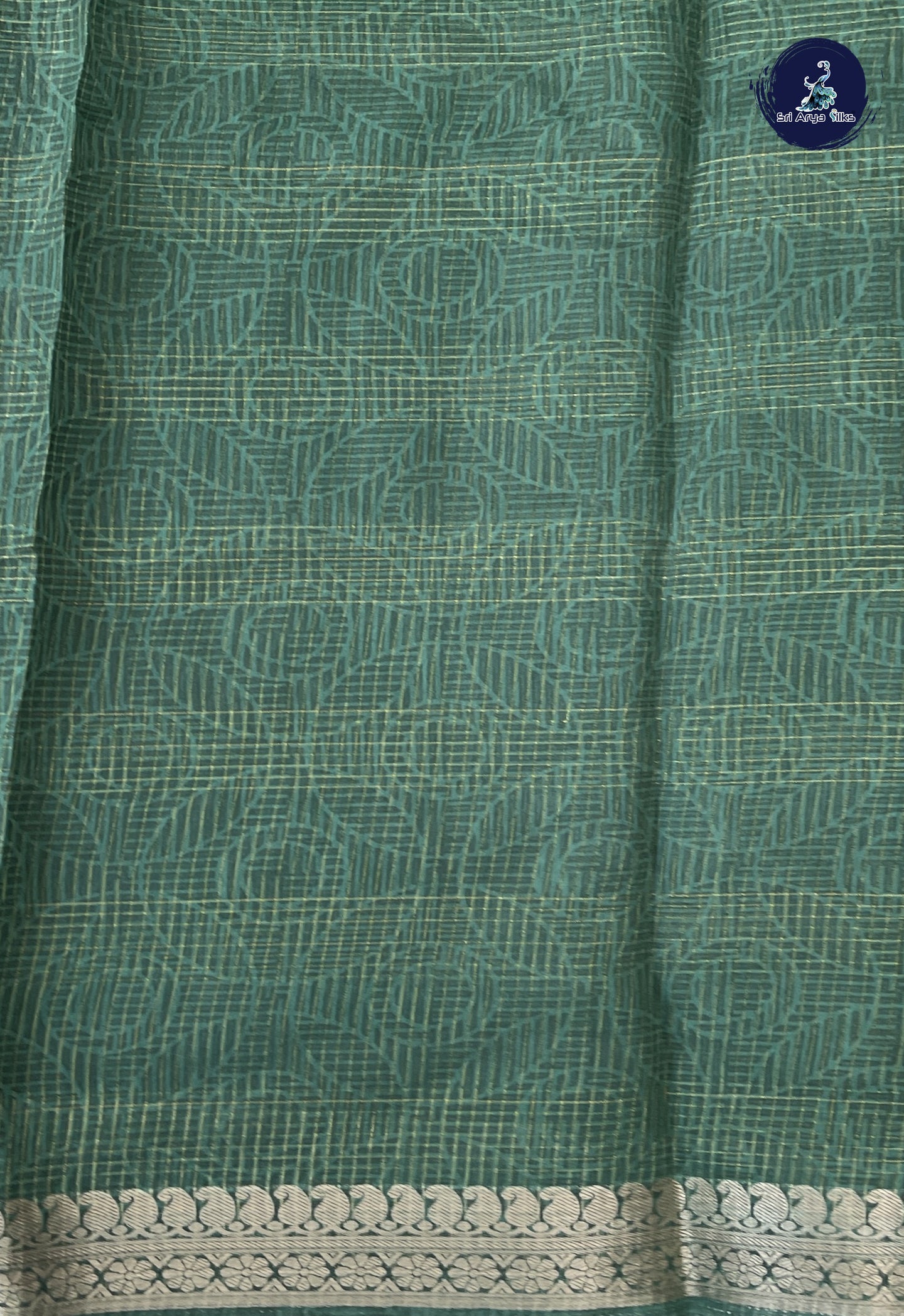 Bluish Green Semi Raw Silk Saree With Printed Pattern
