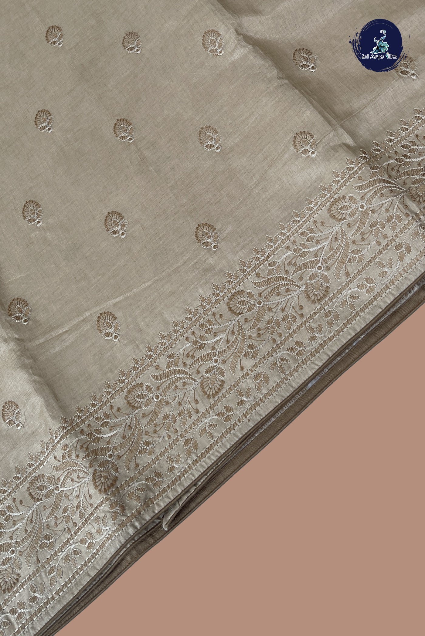 Beige Tussar Saree With Thread Work Pattern