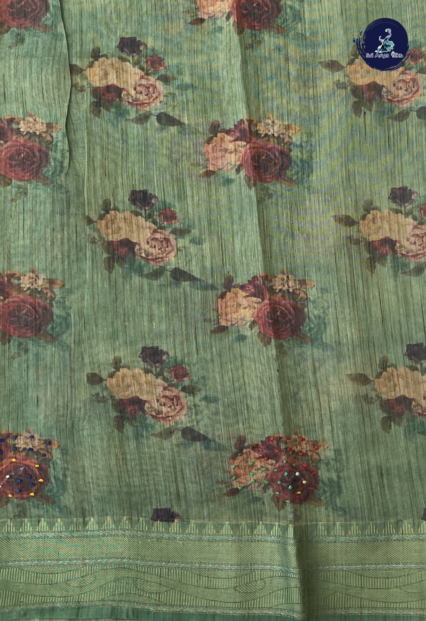 Green Chanderi Silk Cotton Saree With Floral Digital Print Pattern
