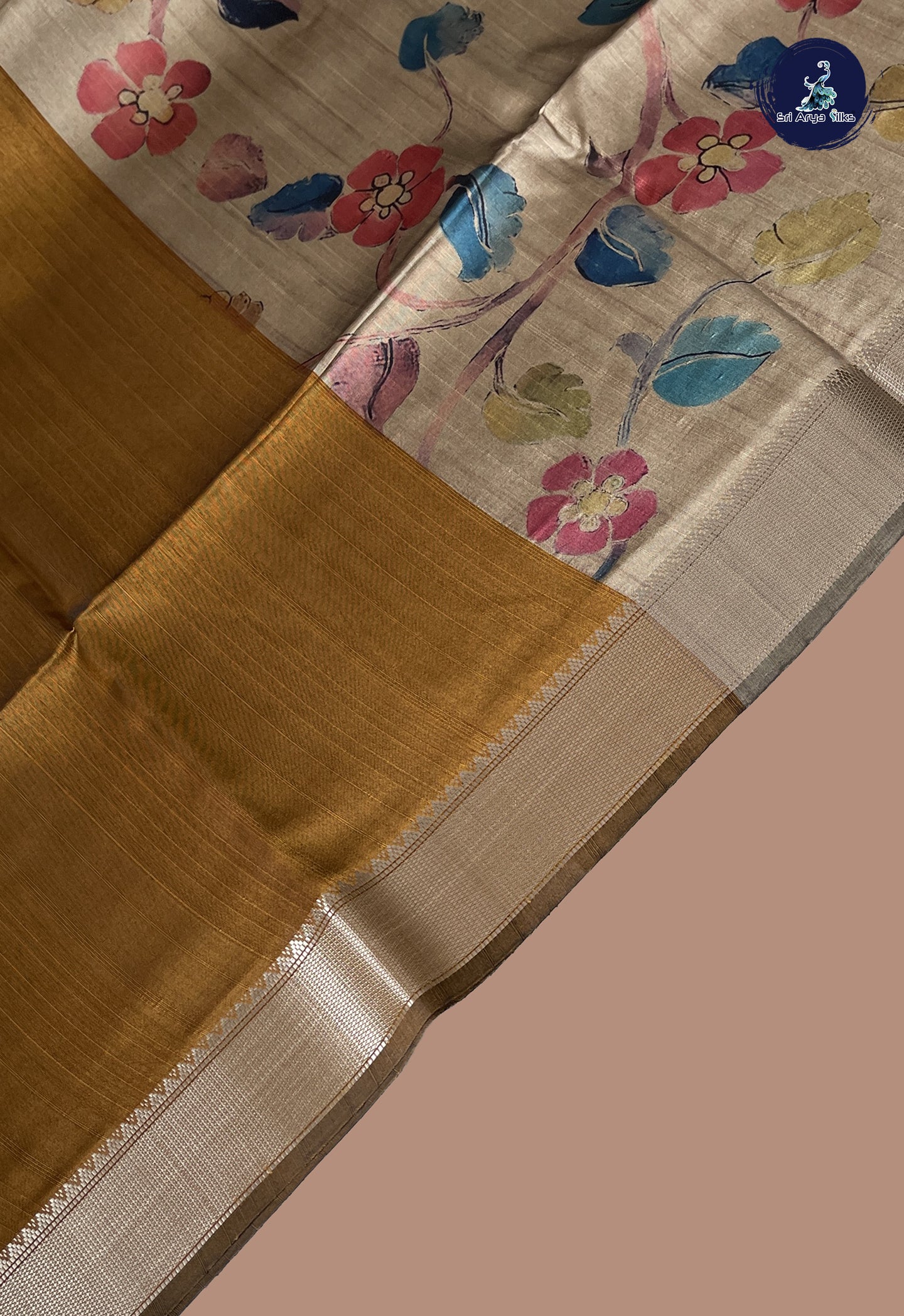 Golden Mustard Semi Raw Silk Saree With Plain Pattern