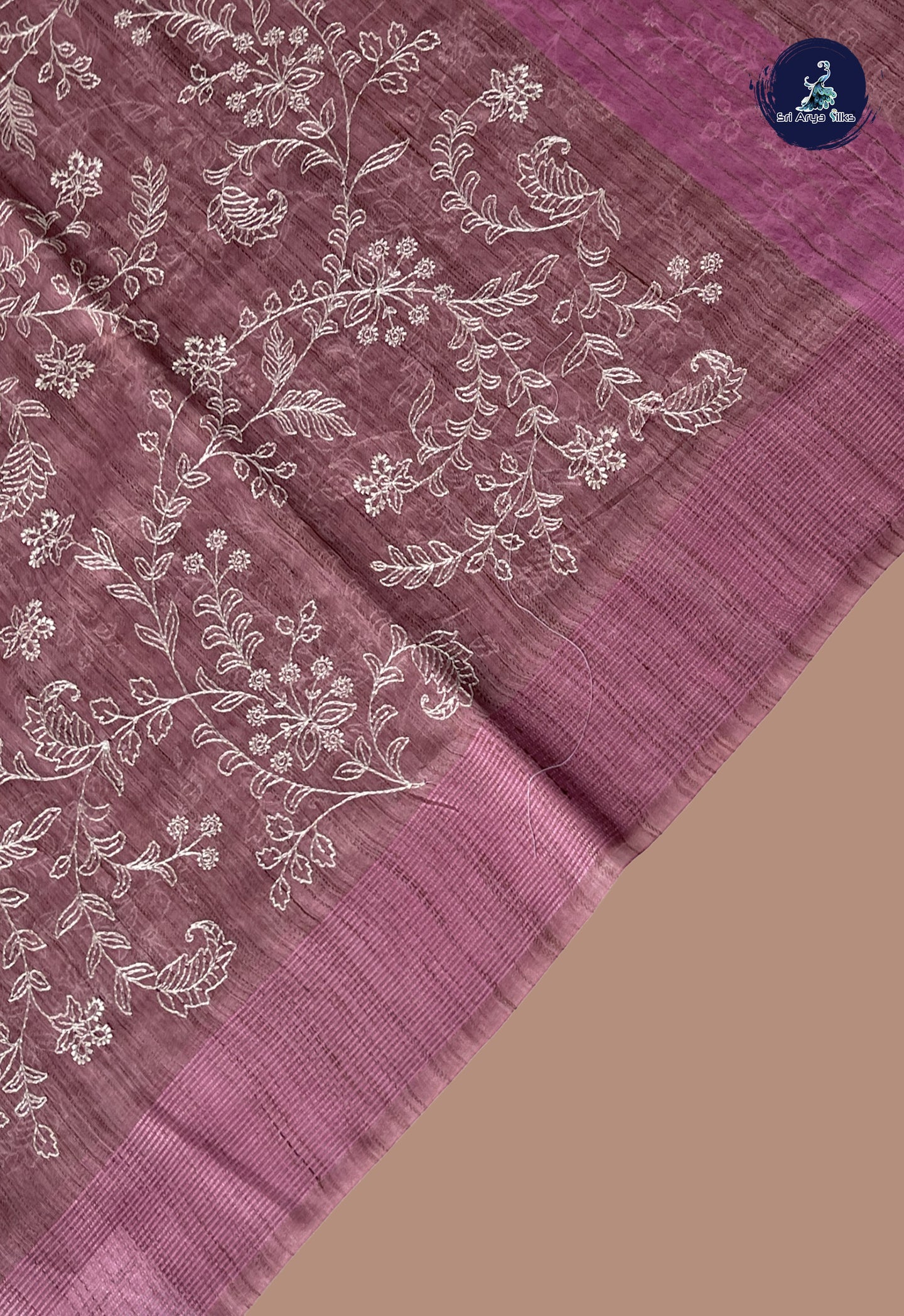 Mauve Pink Semi Tussar Saree With Thread Work Pattern