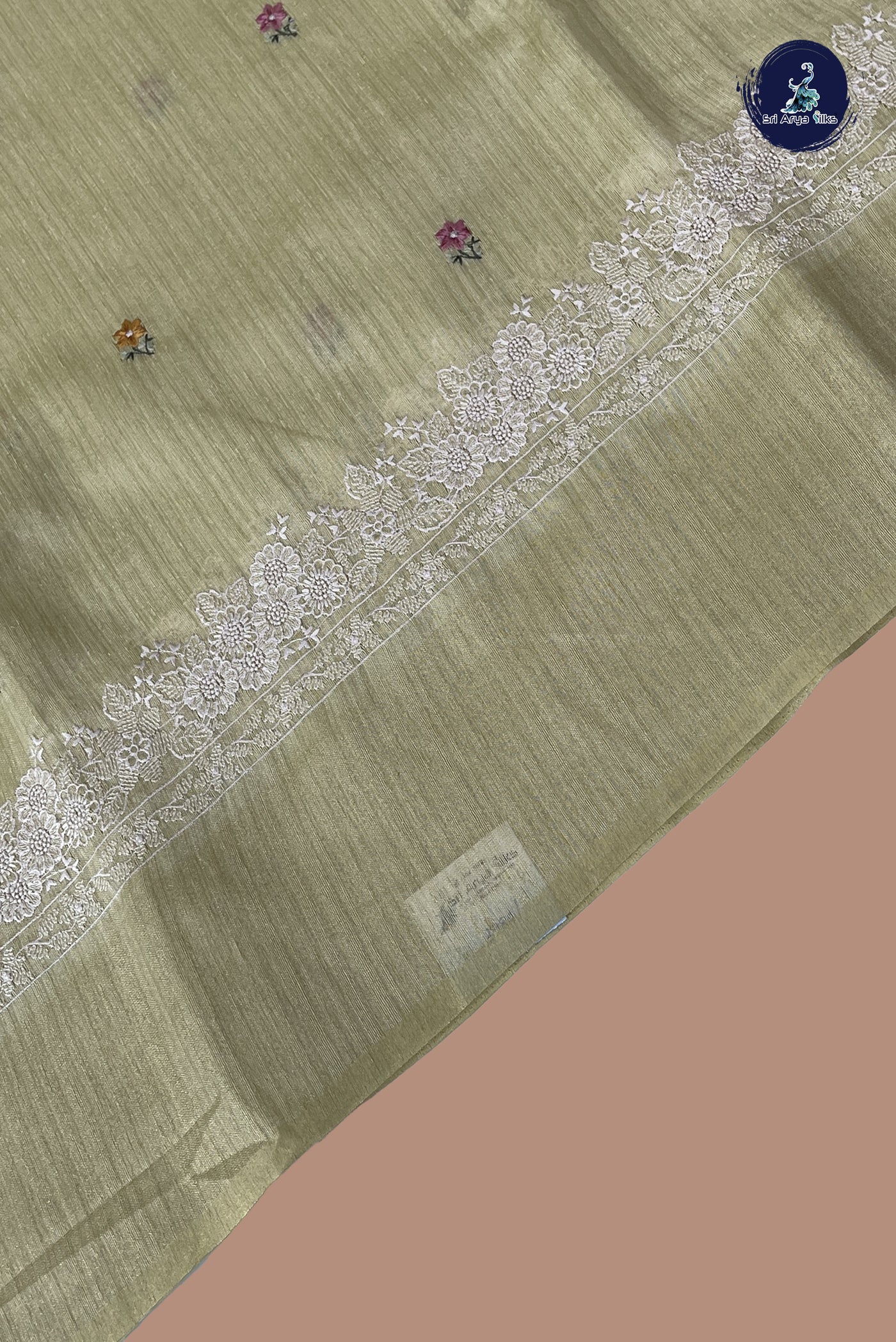 Creamish Yellow Linen Saree With Thread Work Pattern