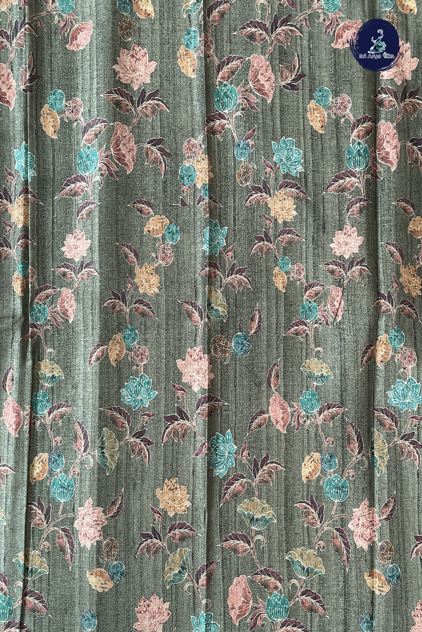 Light Green Art Silk Saree With Floral Digital Print Pattern