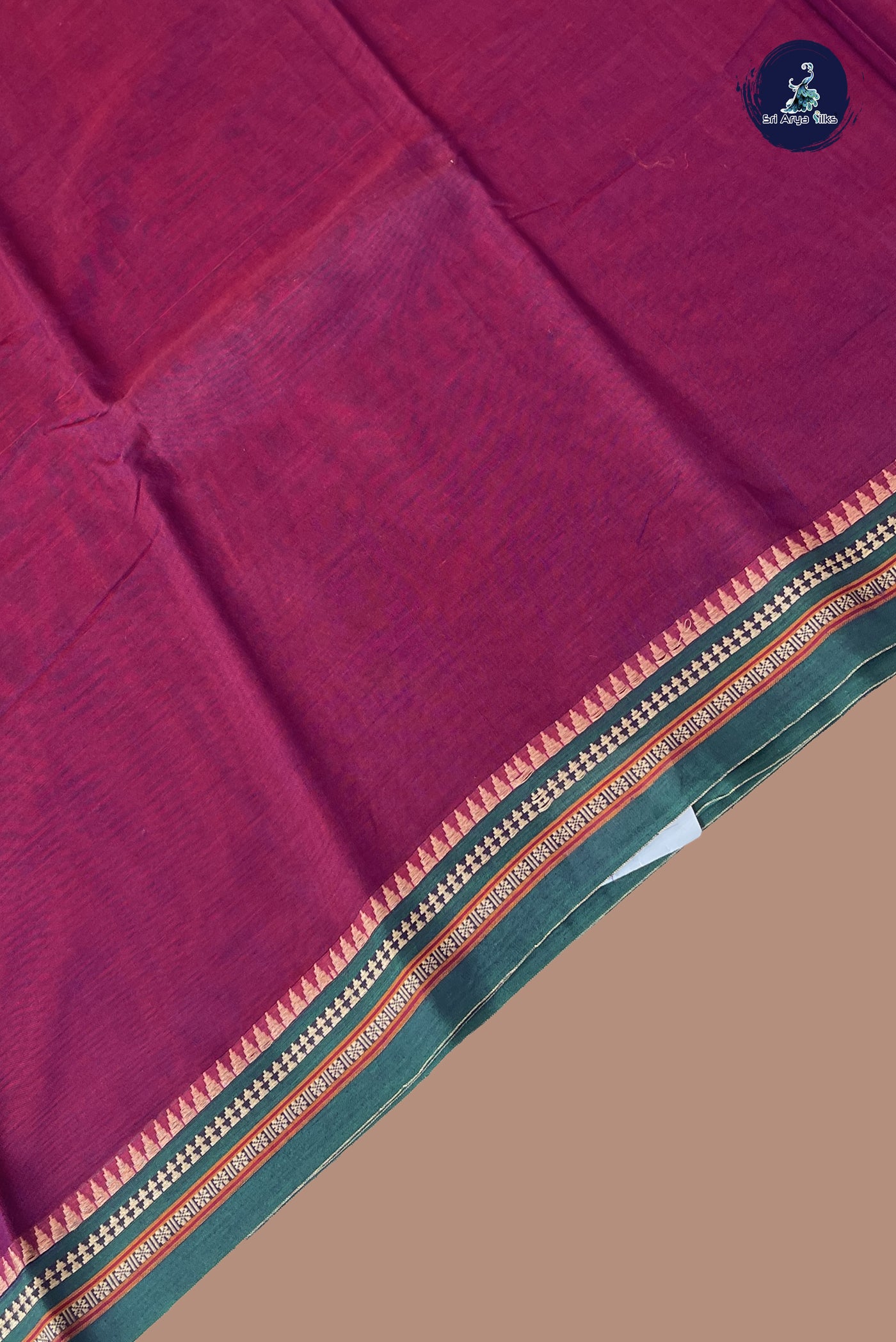 Pinkish Maroon Cotton Saree With Plain Pattern