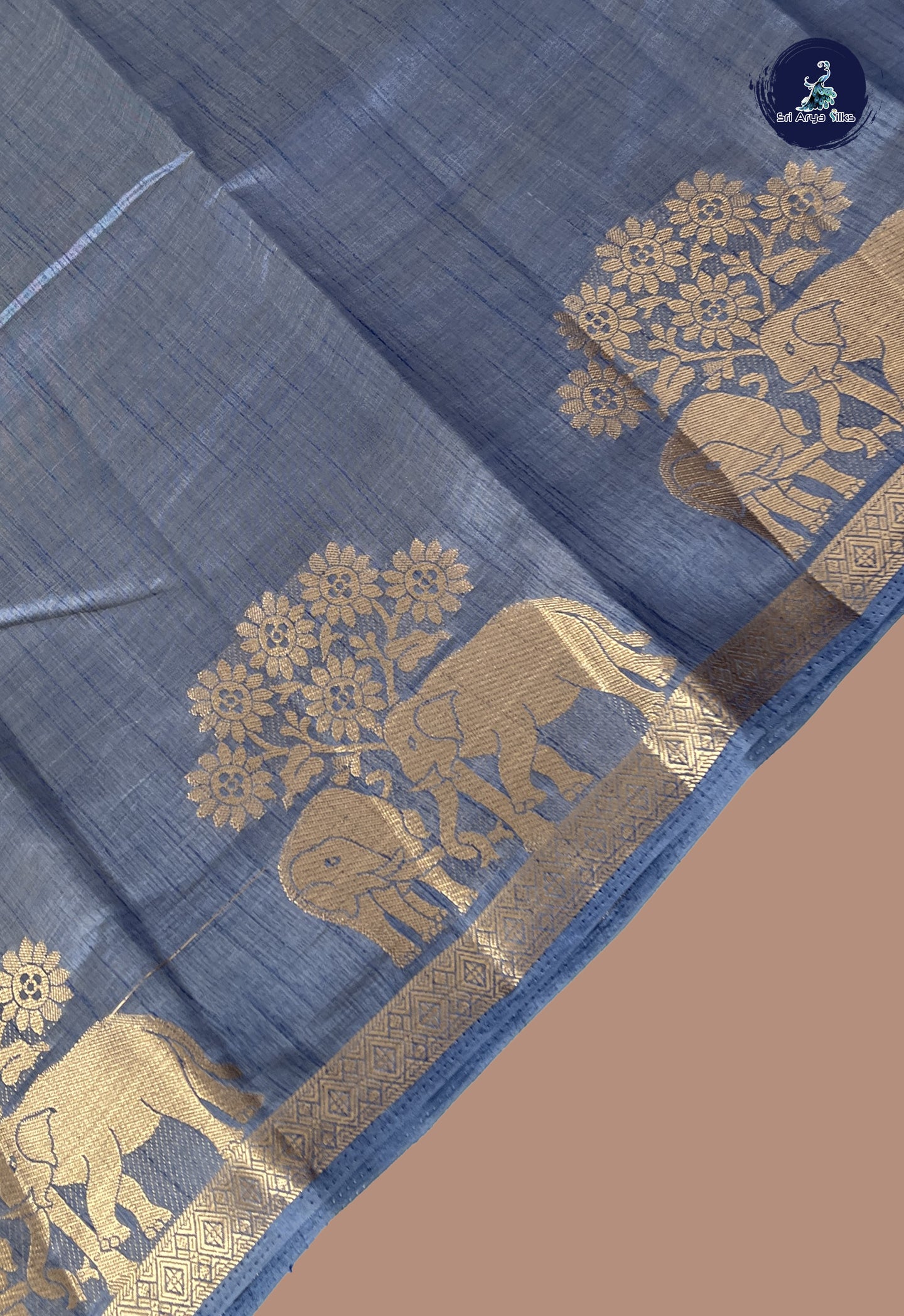 Grey Semi Tussar Saree With Plain Pattern