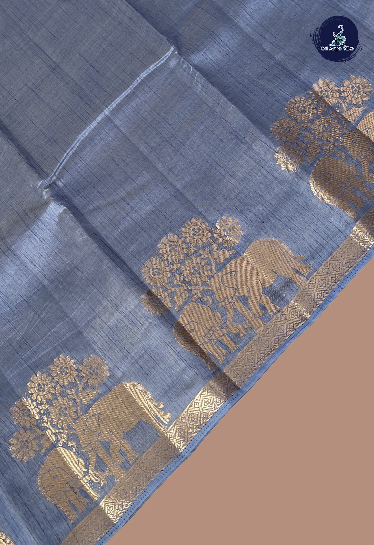 Grey Semi Tussar Saree With Plain Pattern