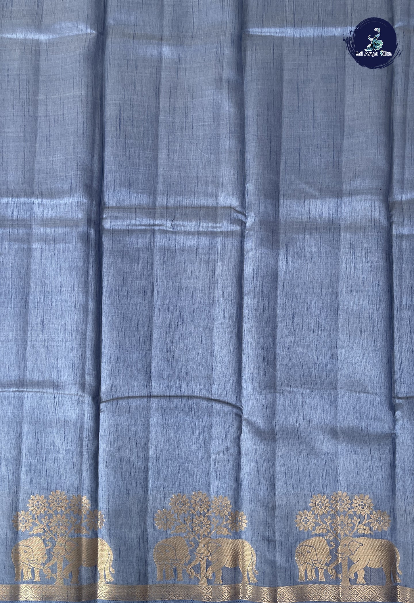 Grey Semi Tussar Saree With Plain Pattern
