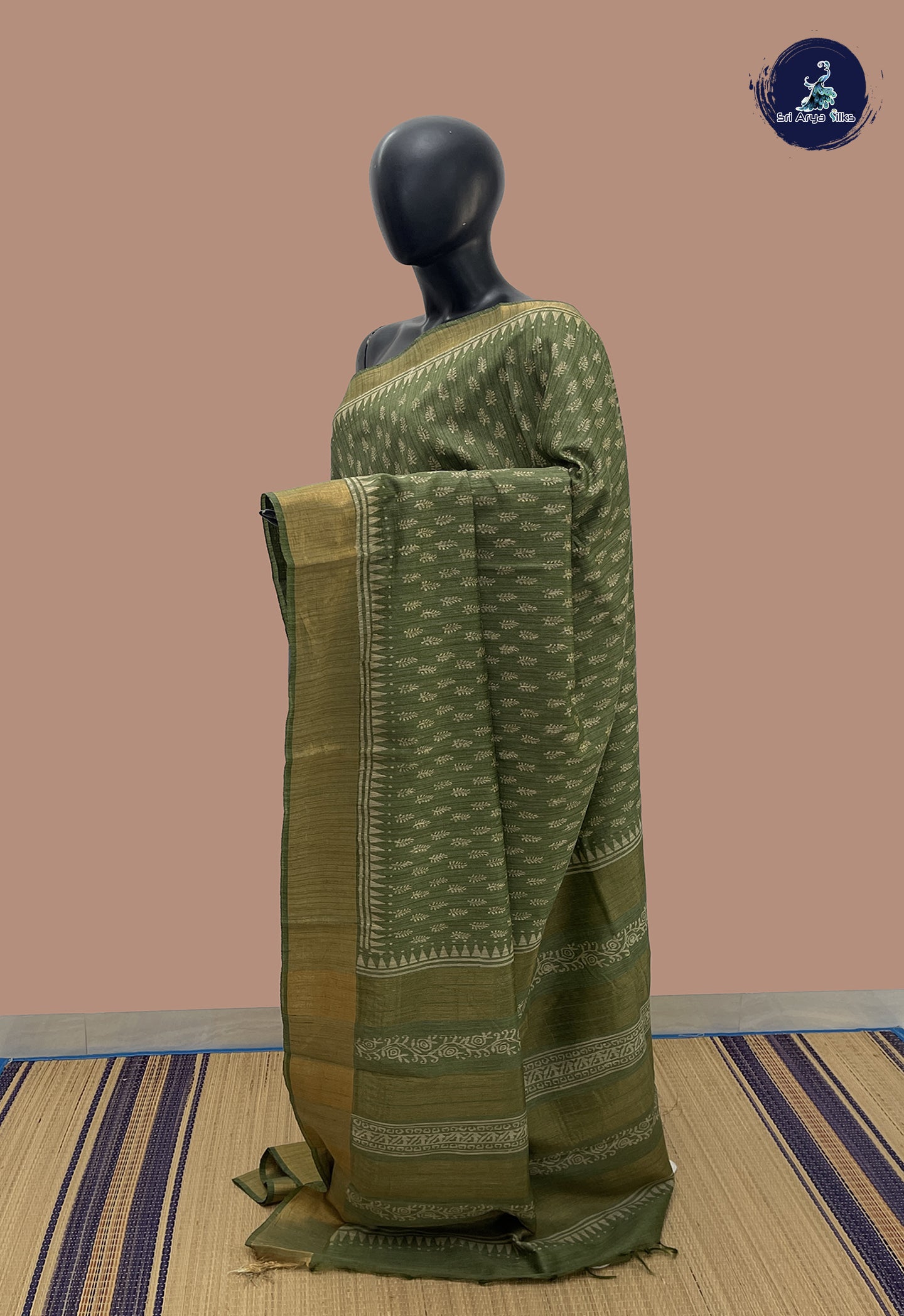 Green Cotton Saree With Printed Pattern