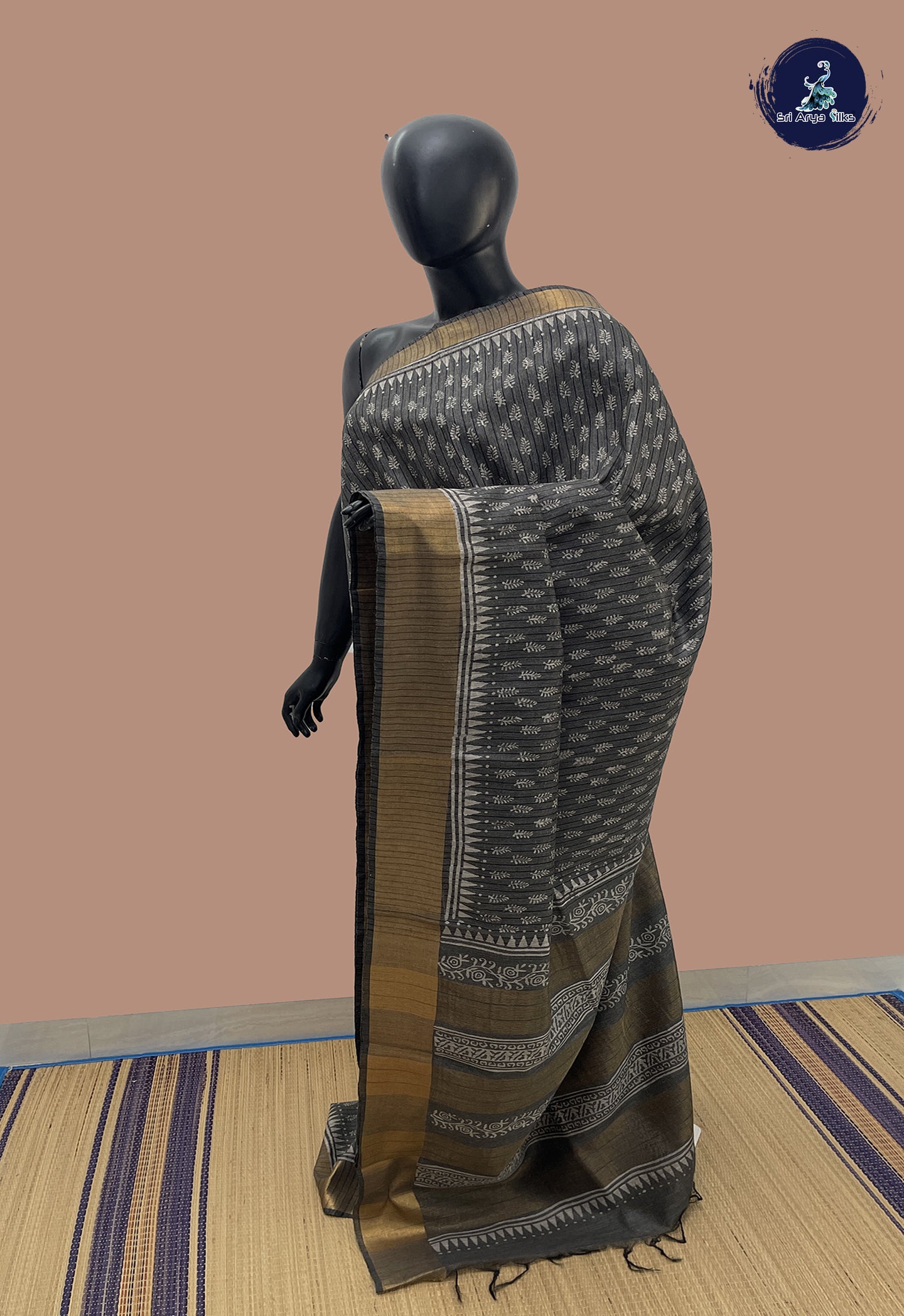 Black Cotton Saree With Printed Pattern