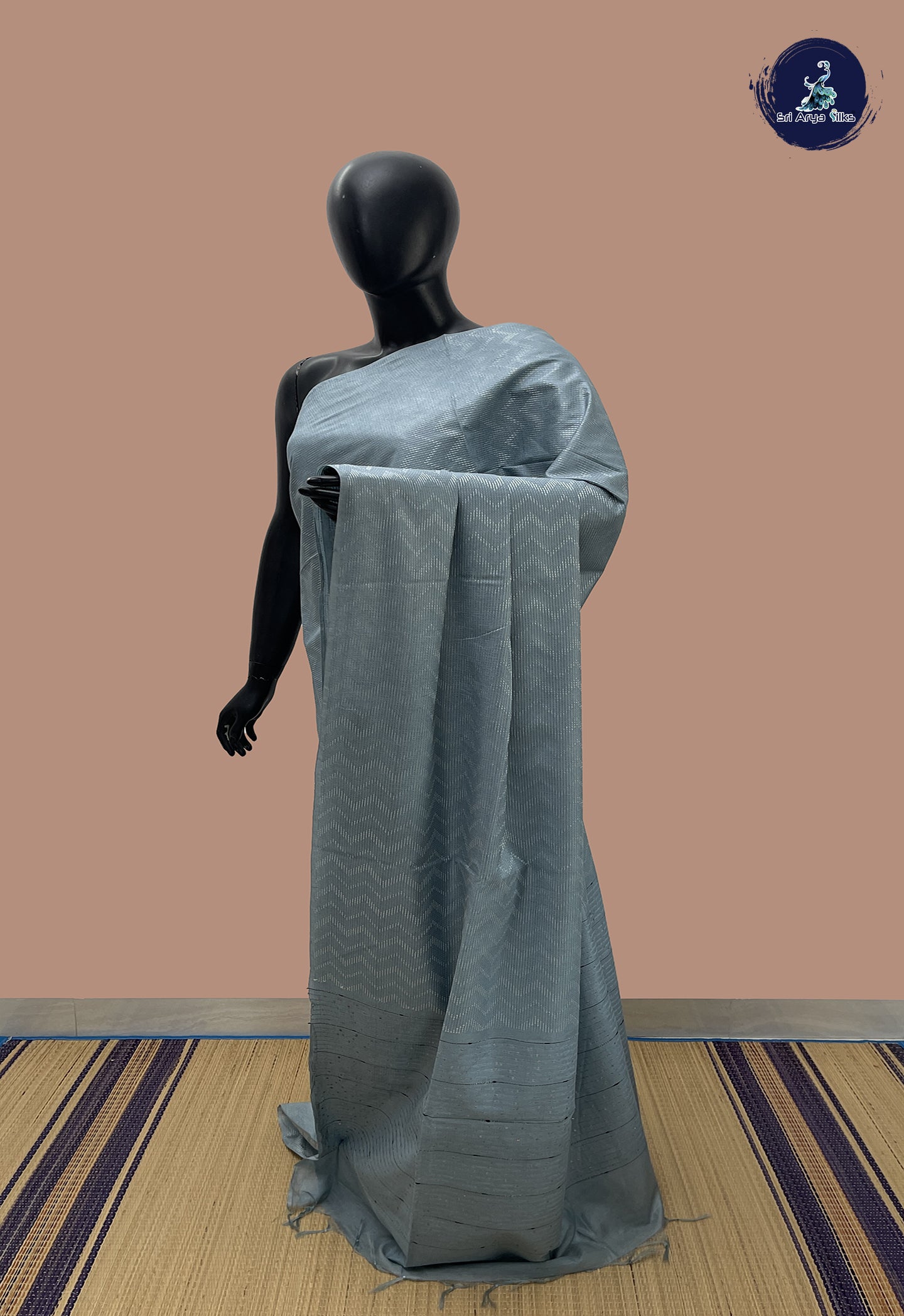 Light Blue Baswada Saree With Embroidery Pattern