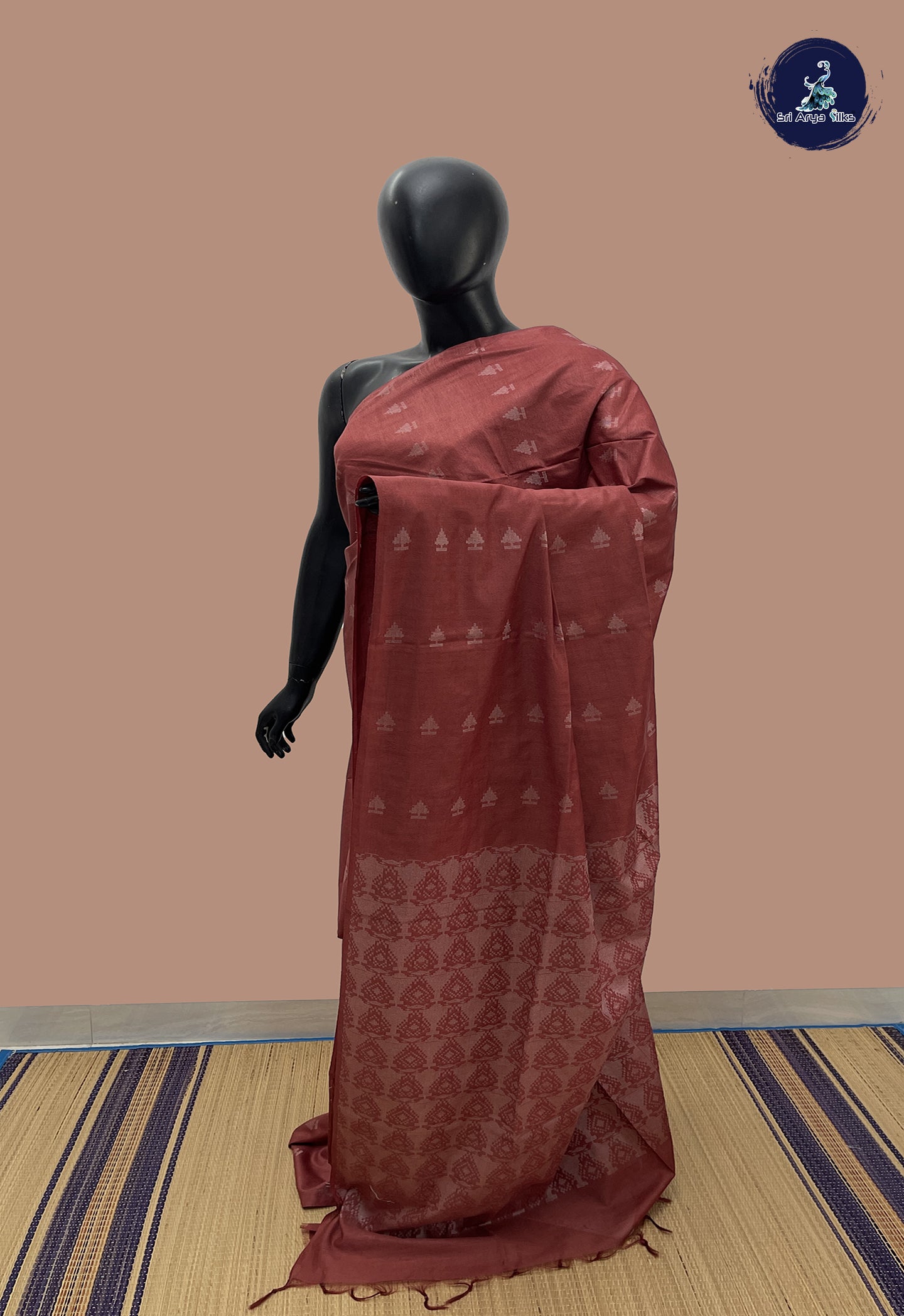 Brown Baswada Saree With Thread Work Pattern