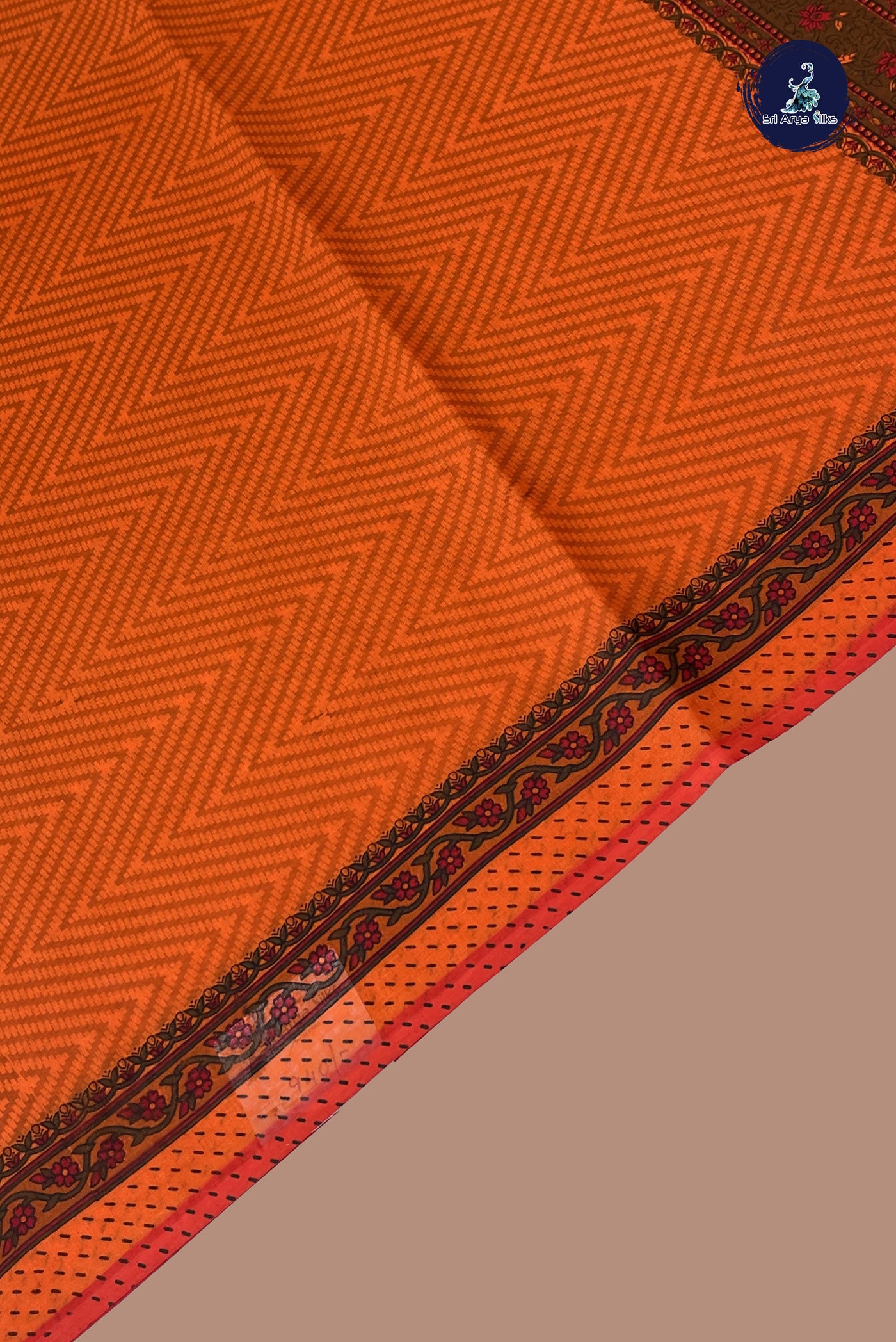Orange cotton Saree With Printed Pattern