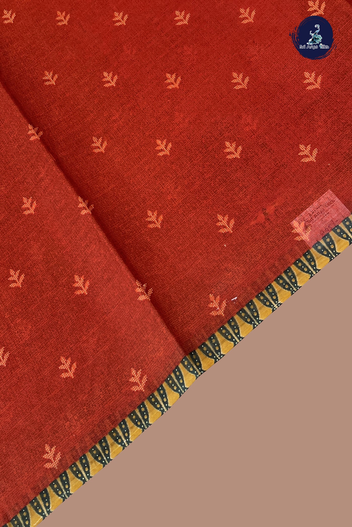 Rust cotton Saree With Printed Pattern
