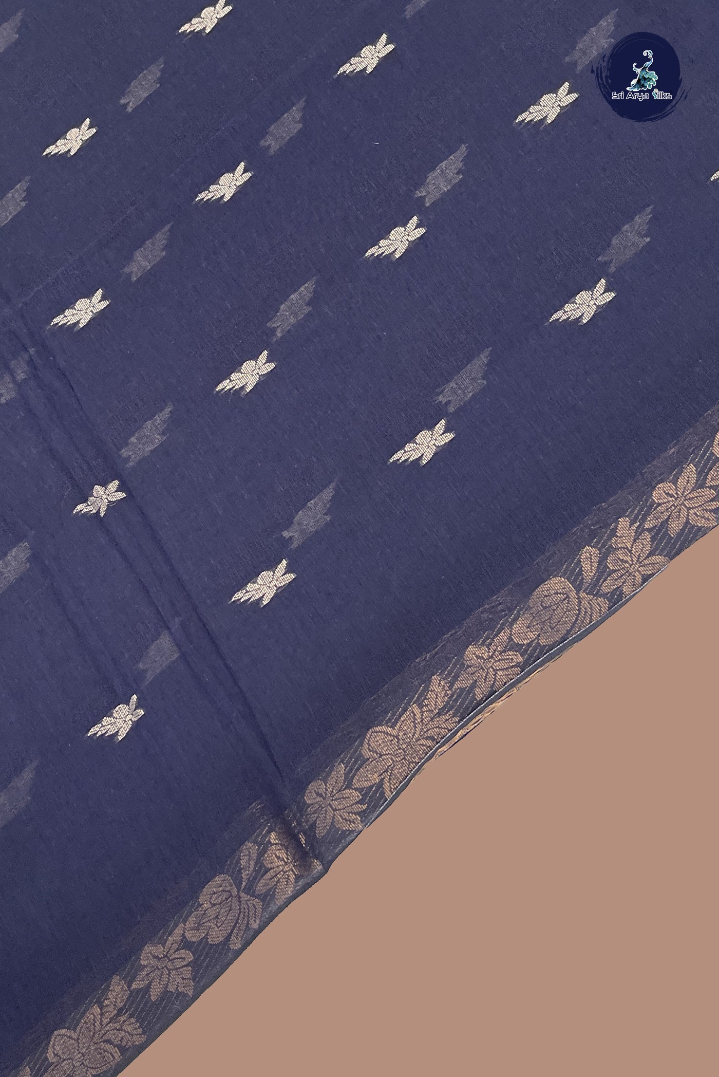 Dark Blue Linen Cotton saree With Thread buttas Pattern