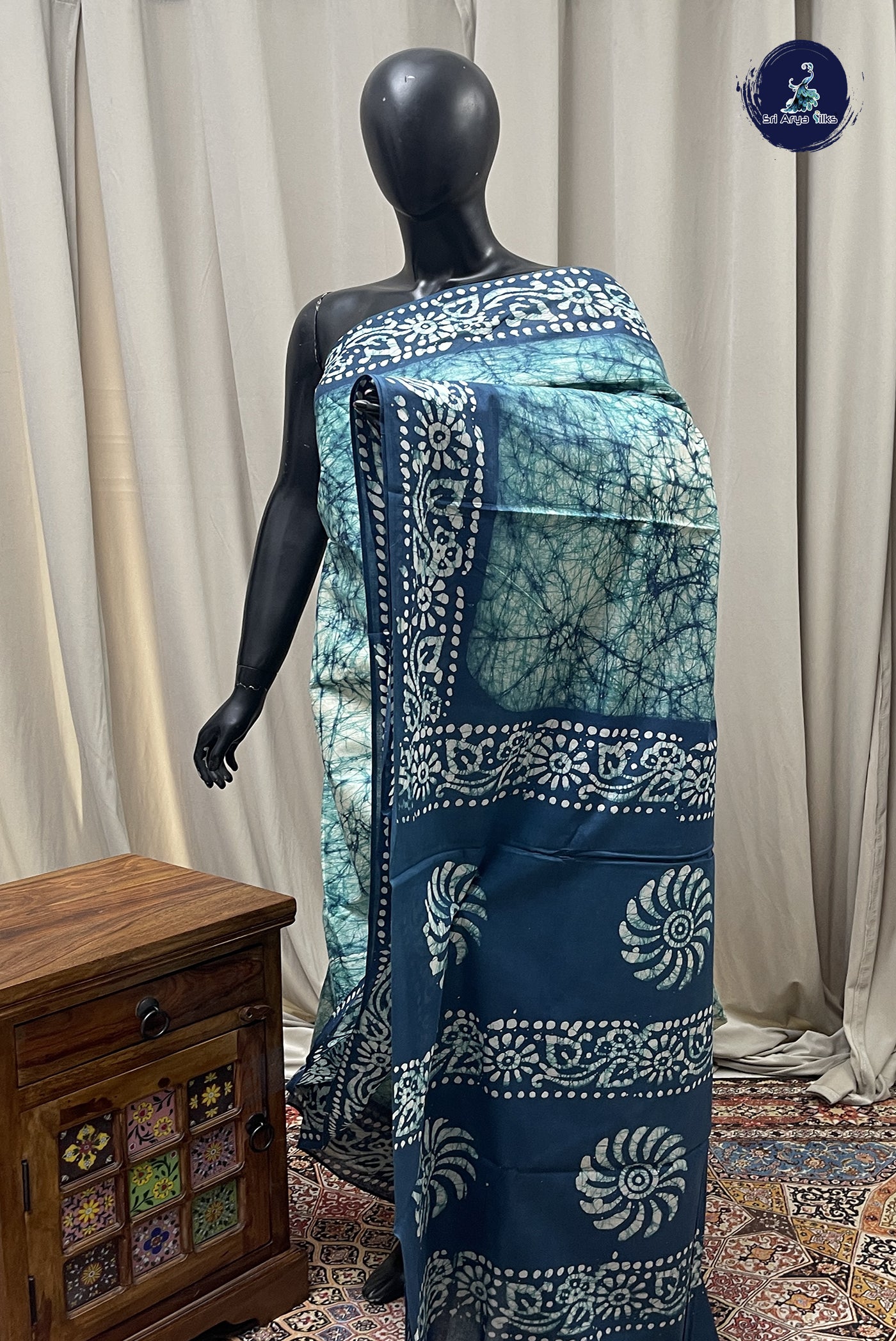 Blue cotton Saree With Printed Pattern