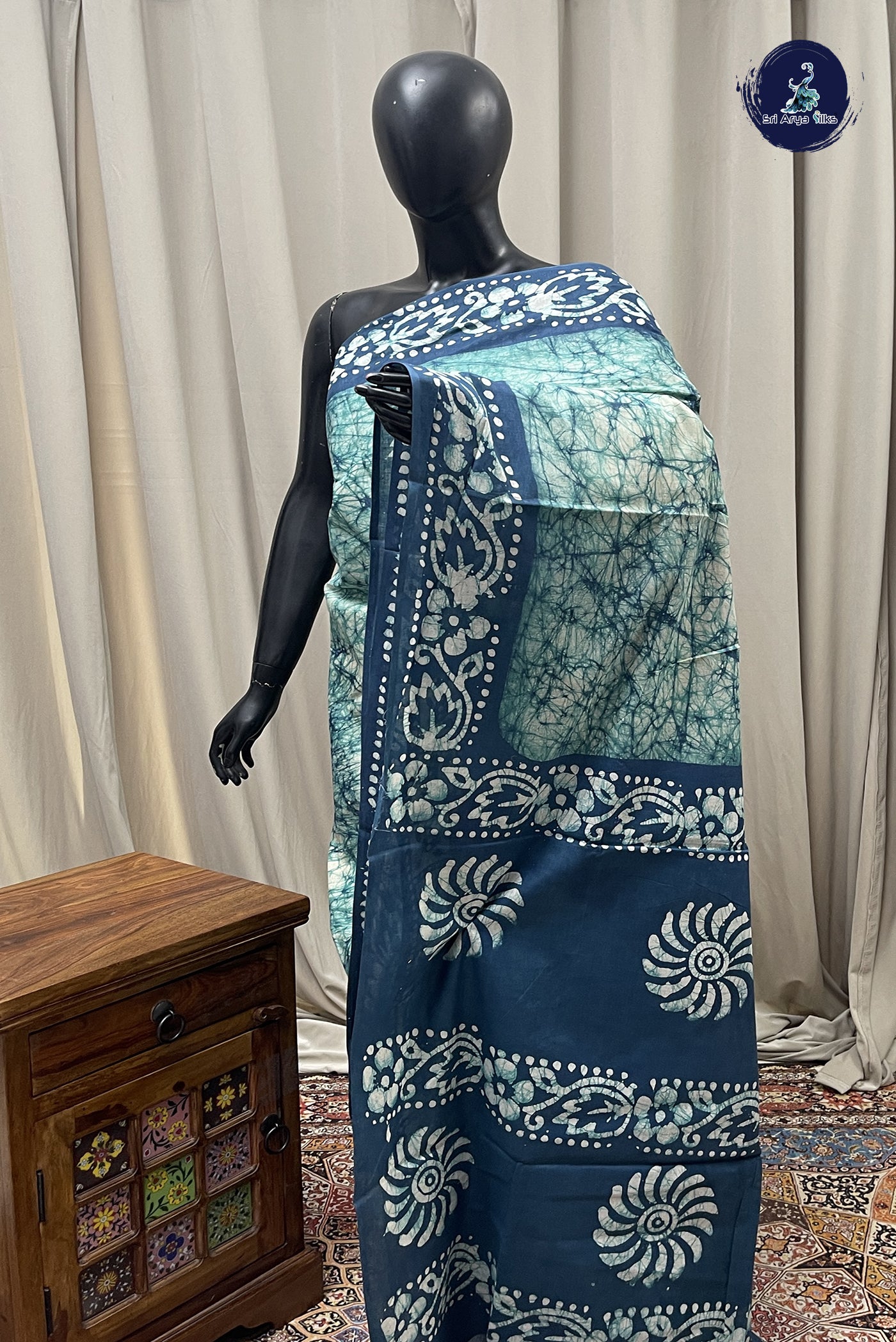 Blue cotton Saree With Printed Pattern