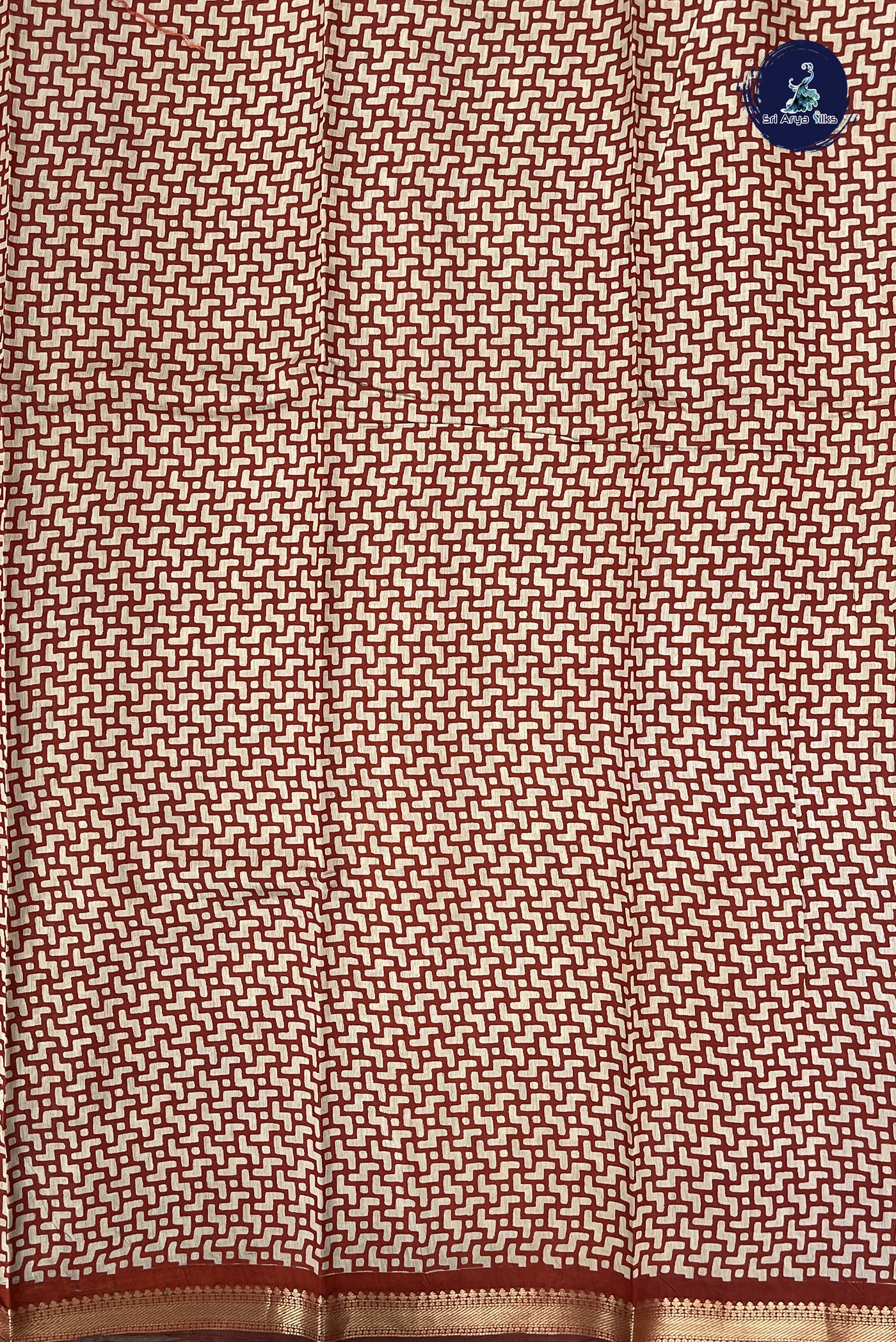 Rust Semi Chanderi Saree With Printed Pattern